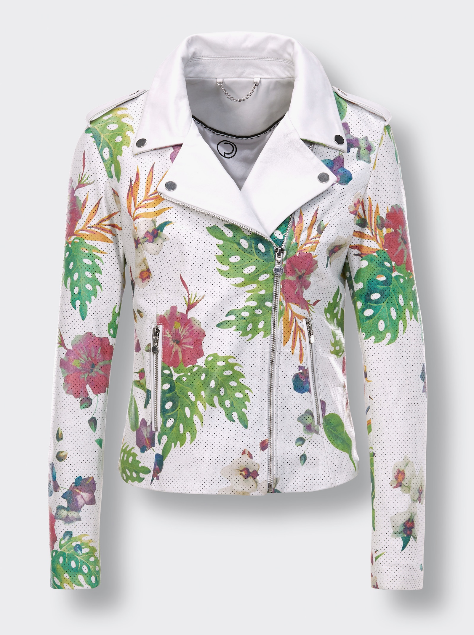 CREATION L PREMIUM Lederjacke mit asymmetrischem Reißverschluss - weiß-bedruckt