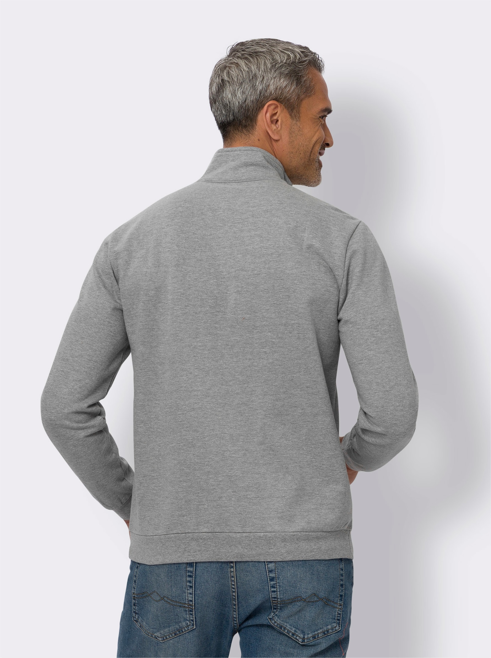 Sweatshirt mit Troyerkragen - hellgrau-meliert