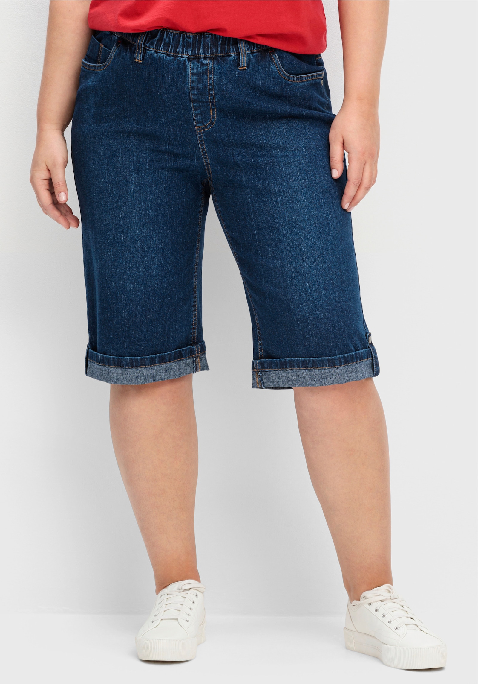 sheego Jeansbermuda met vaste omslag - blue denim