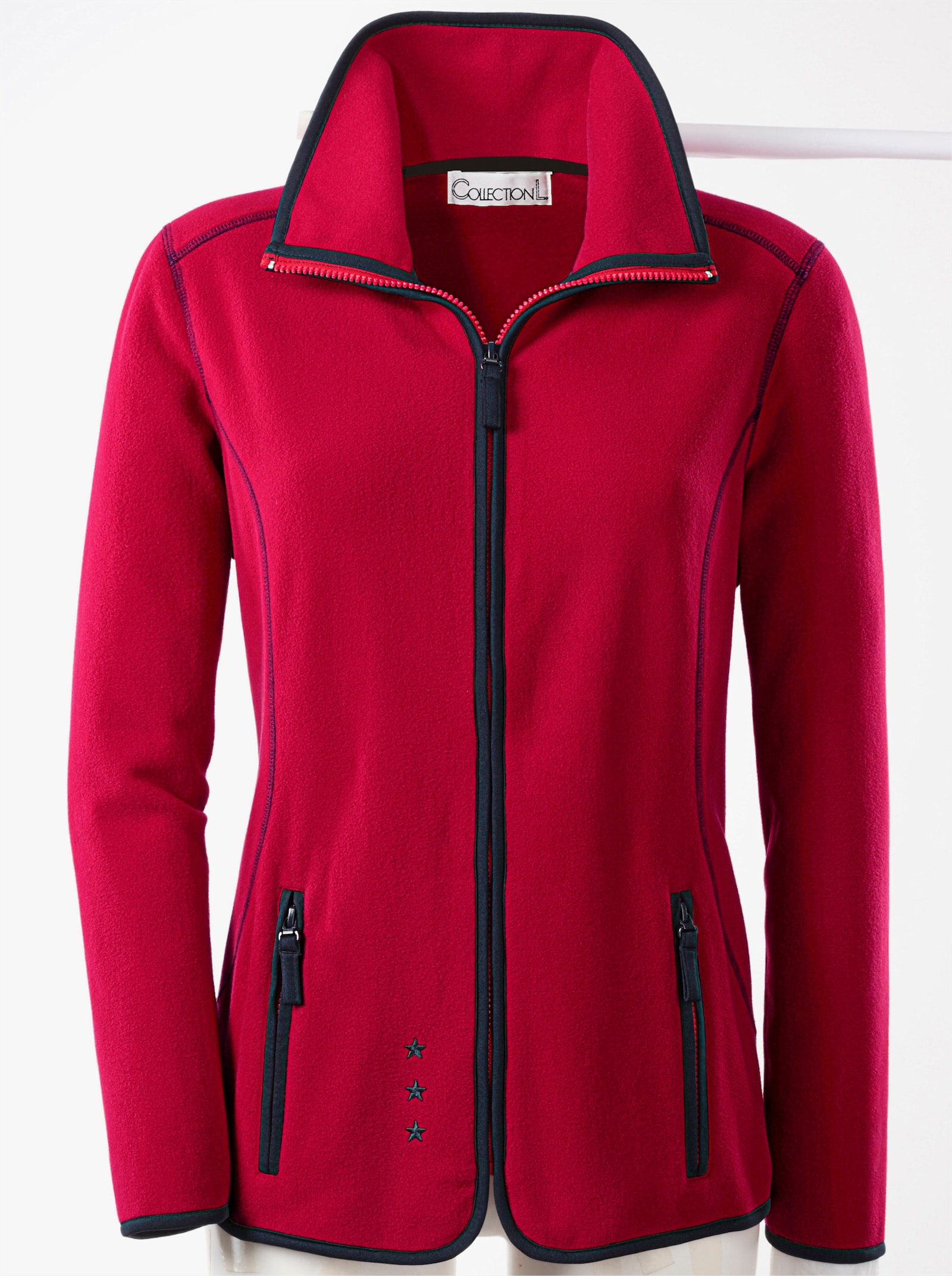 Fleecejack met sterretjesborduursel - rood