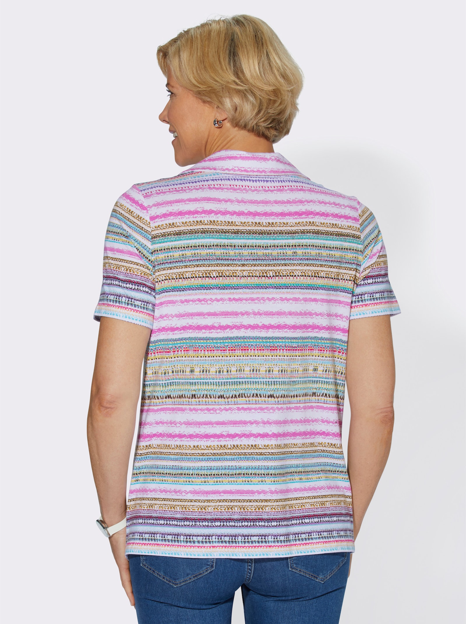 Poloshirt in mix van katoen en modal - fuchsia gestreept