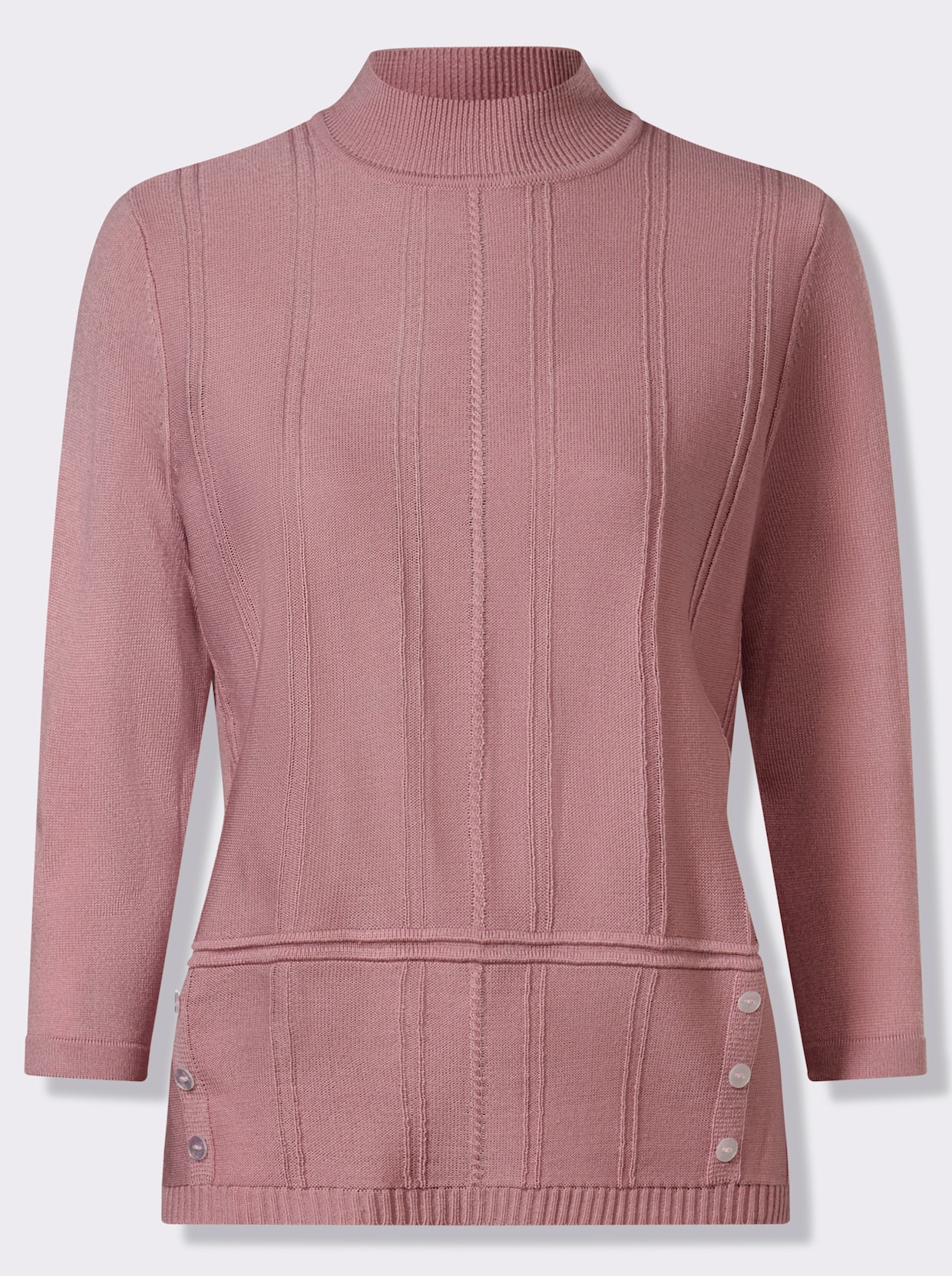 3/4 Arm-Pullover mit Zierknopfleiste - hortensie