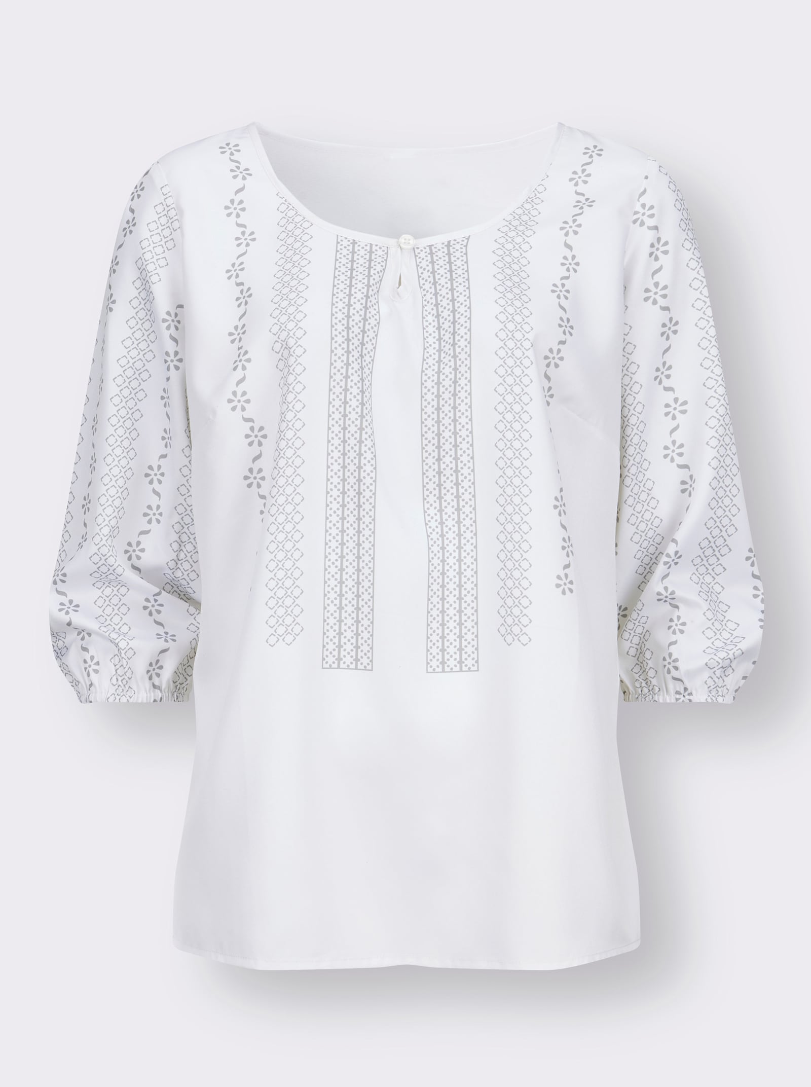 Schlupfbluse mit Tropfen-Ausschnitt - ecru-steingrau