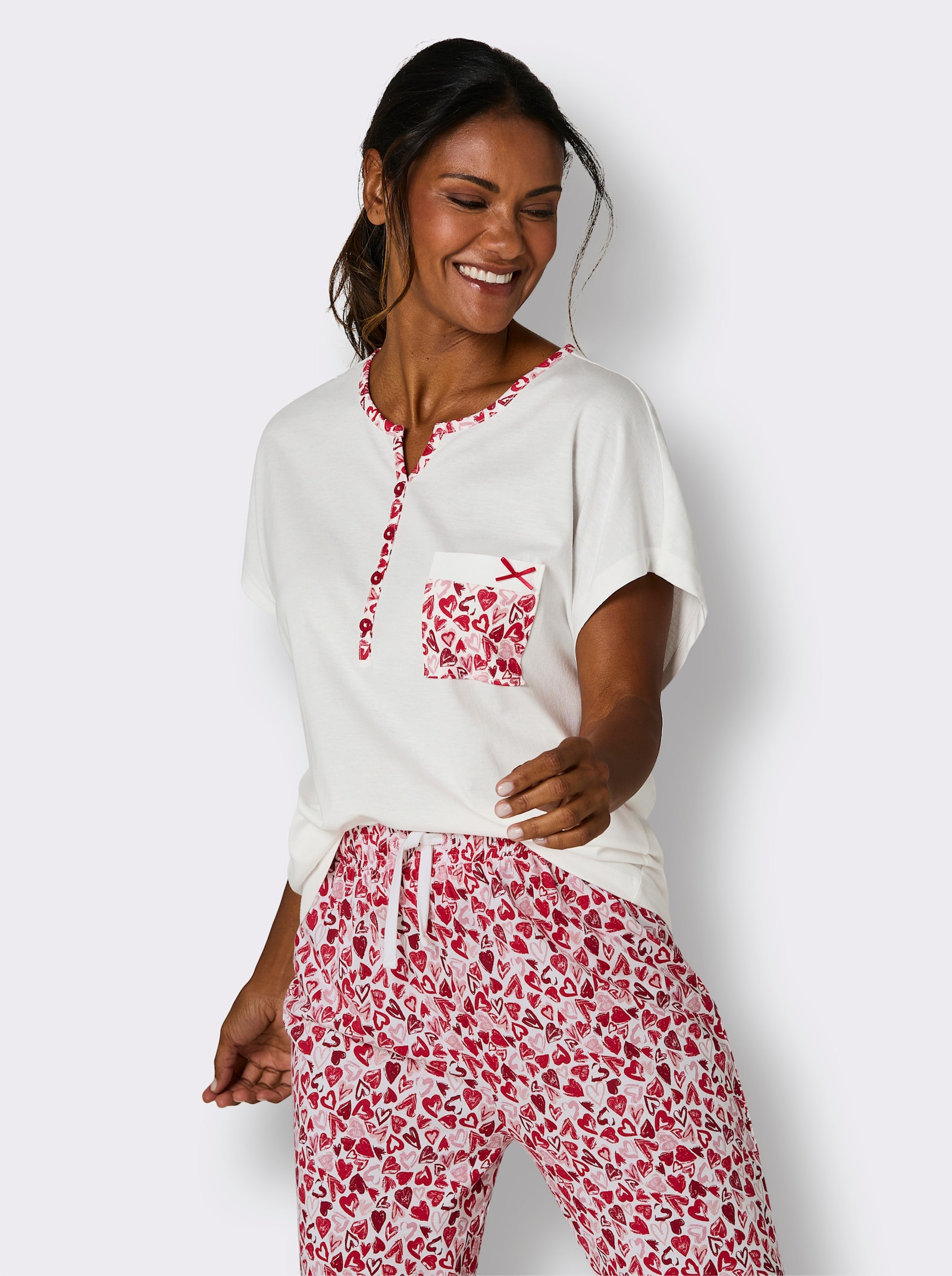 wäschepur Schlafanzug - ecru-rot-bedruckt