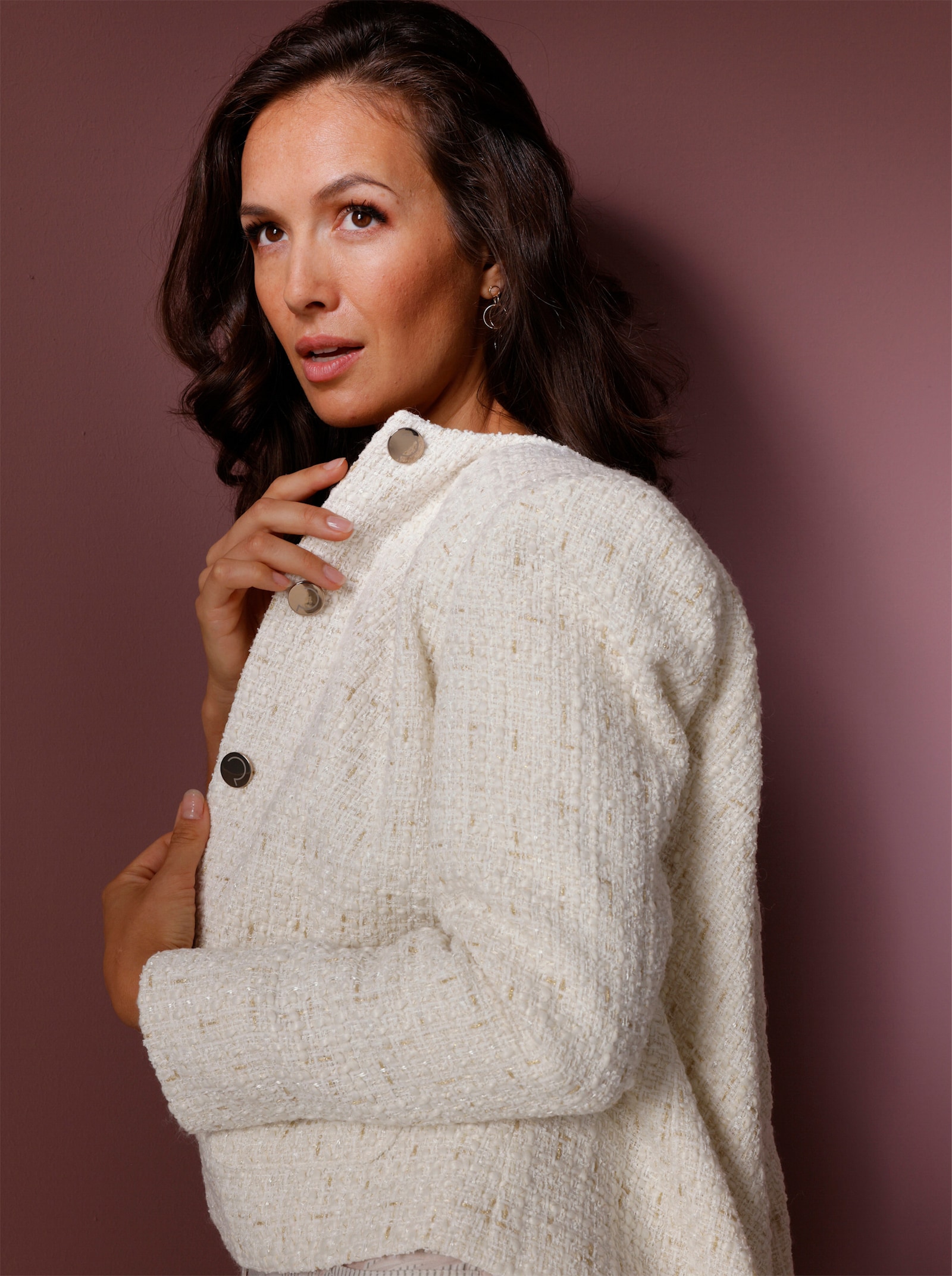 CREATION L PREMIUM Blazer bouclé, 30% laine - écru