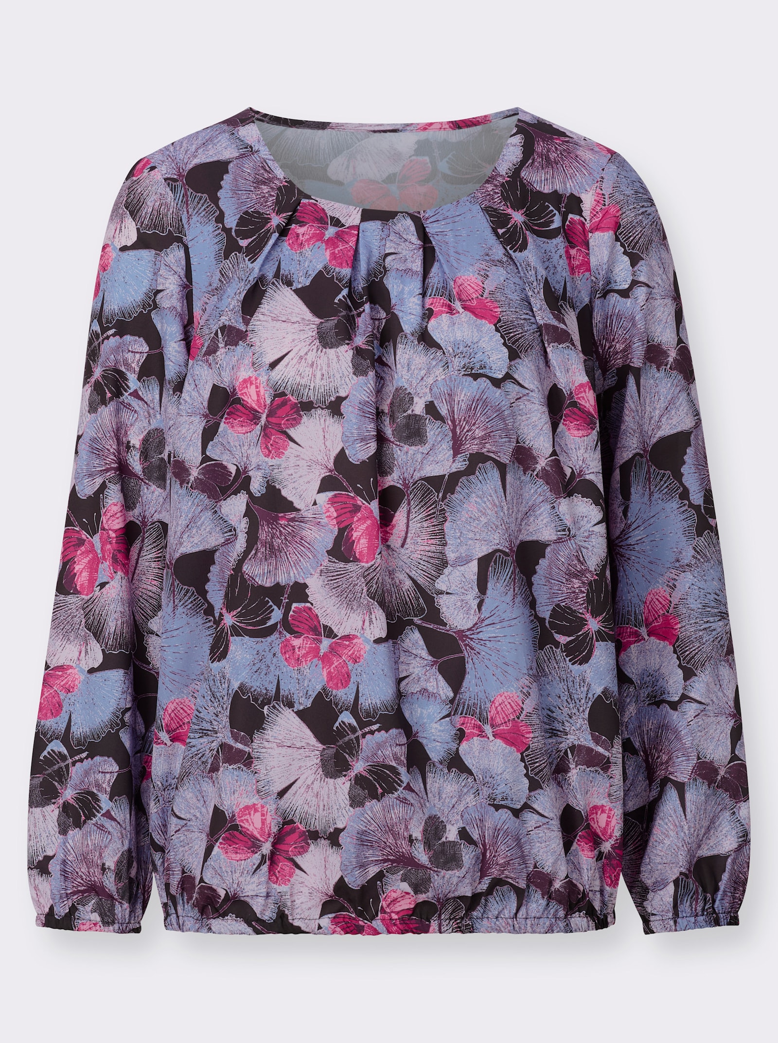 Druckbluse mit Elastik-Bündchen - traube-fuchsia-bedruckt