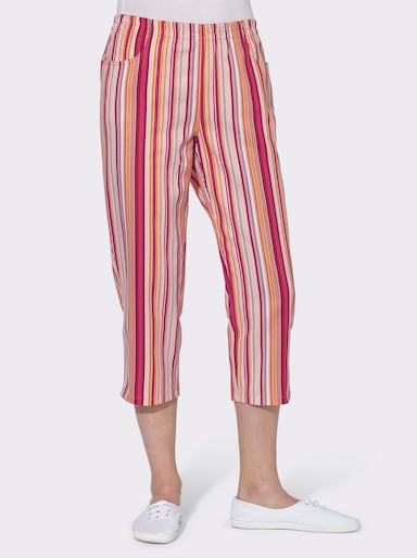 Caprihose aus reiner Baumwolle - apricot-rot-gestreift