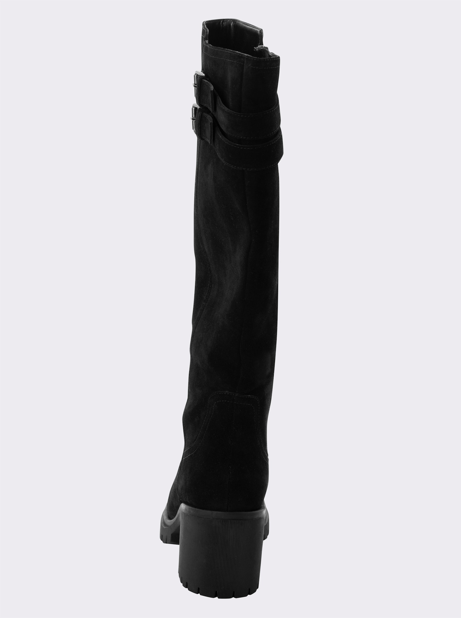 sheego Weitschaftstiefel mit Zierschnallen und Blockabsatz - schwarz