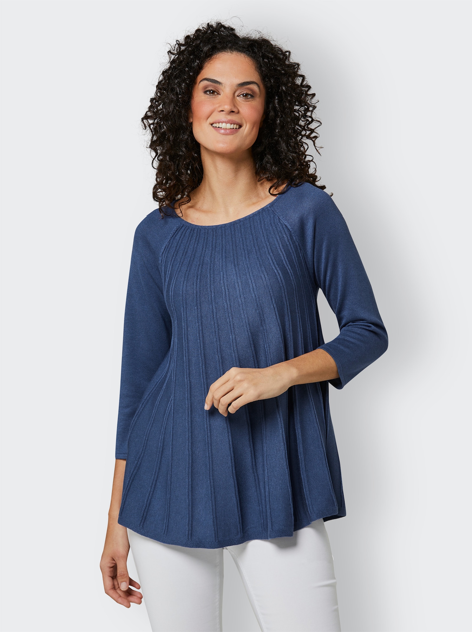 CREATION L PREMIUM 3/4 Arm-Pullover in Plissee-Optik - jeansblau