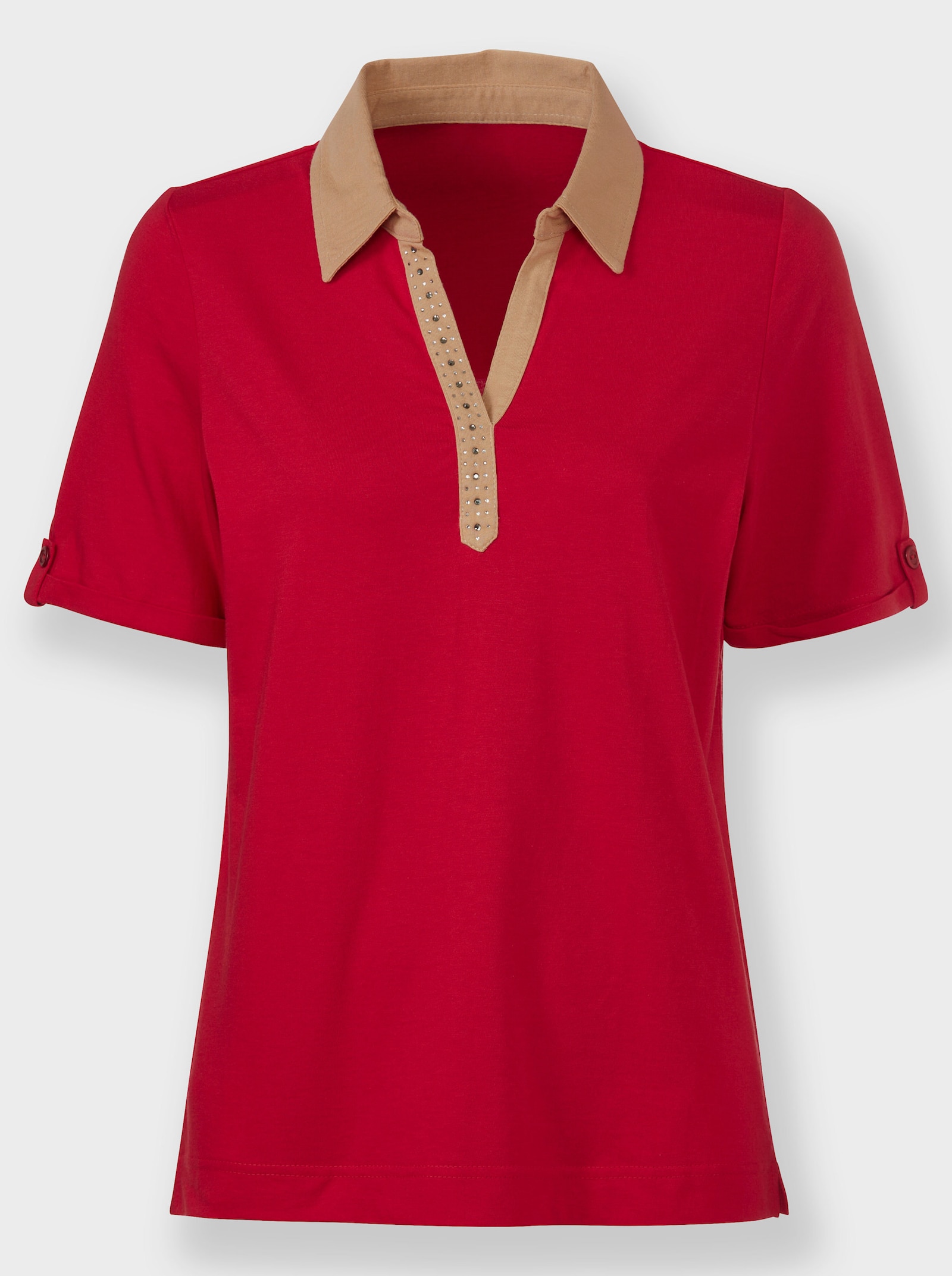Poloshirt mit fixiertem Ärmelaufschlag - rot
