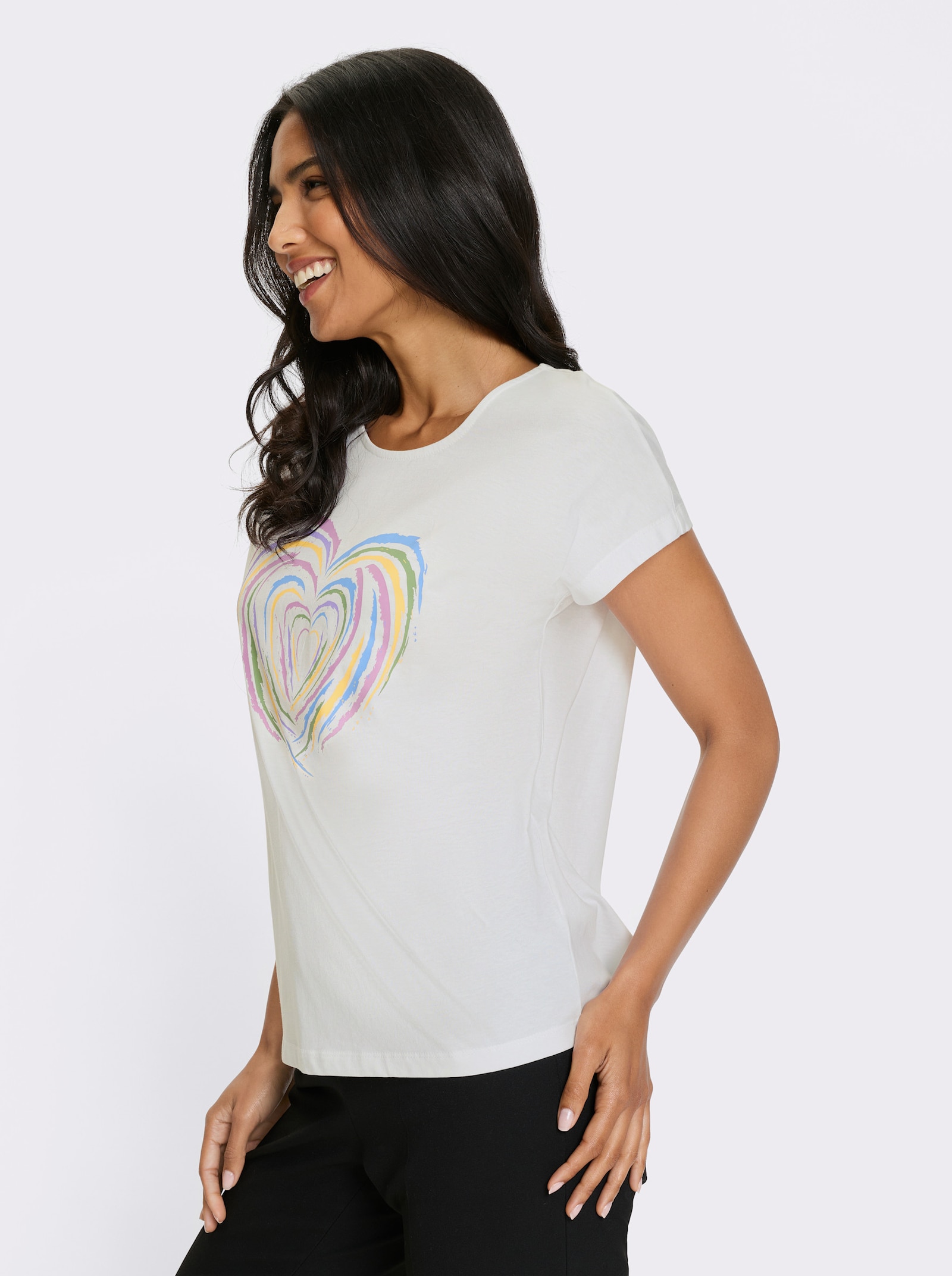 Kurzarmshirt mit Herz-Motiv - weiß-orchidee