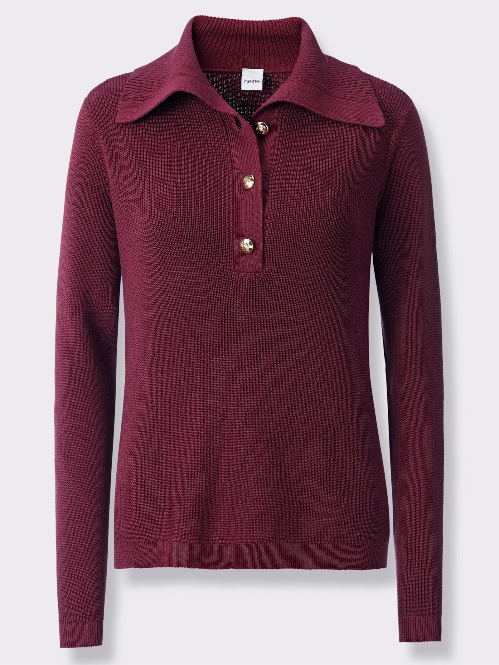 heine Langarm-Pullover mit Umlegekragen - bordeaux