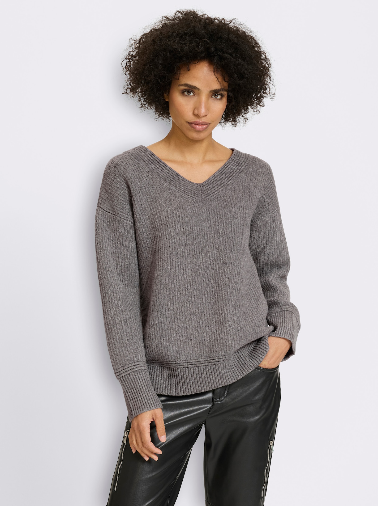 heine Pullover mit Strickmuster - grau-meliert