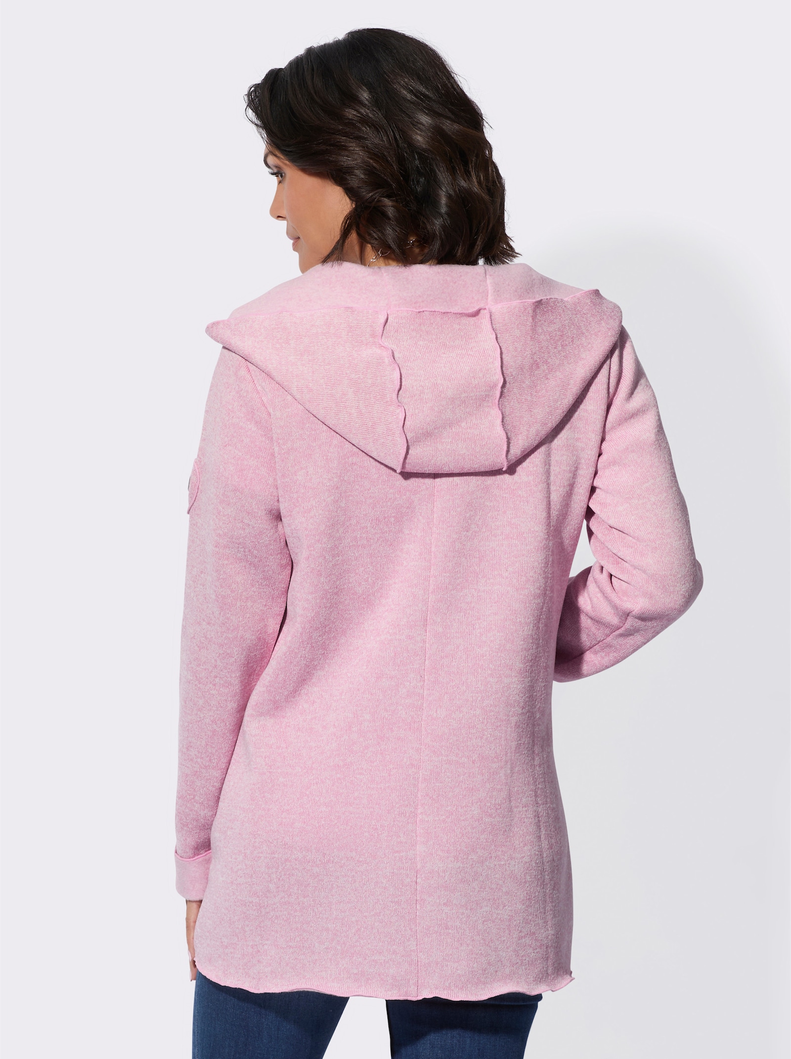 Strickfleece-Jacke mit fixiertem Ärmelaufschlag - rosé-meliert
