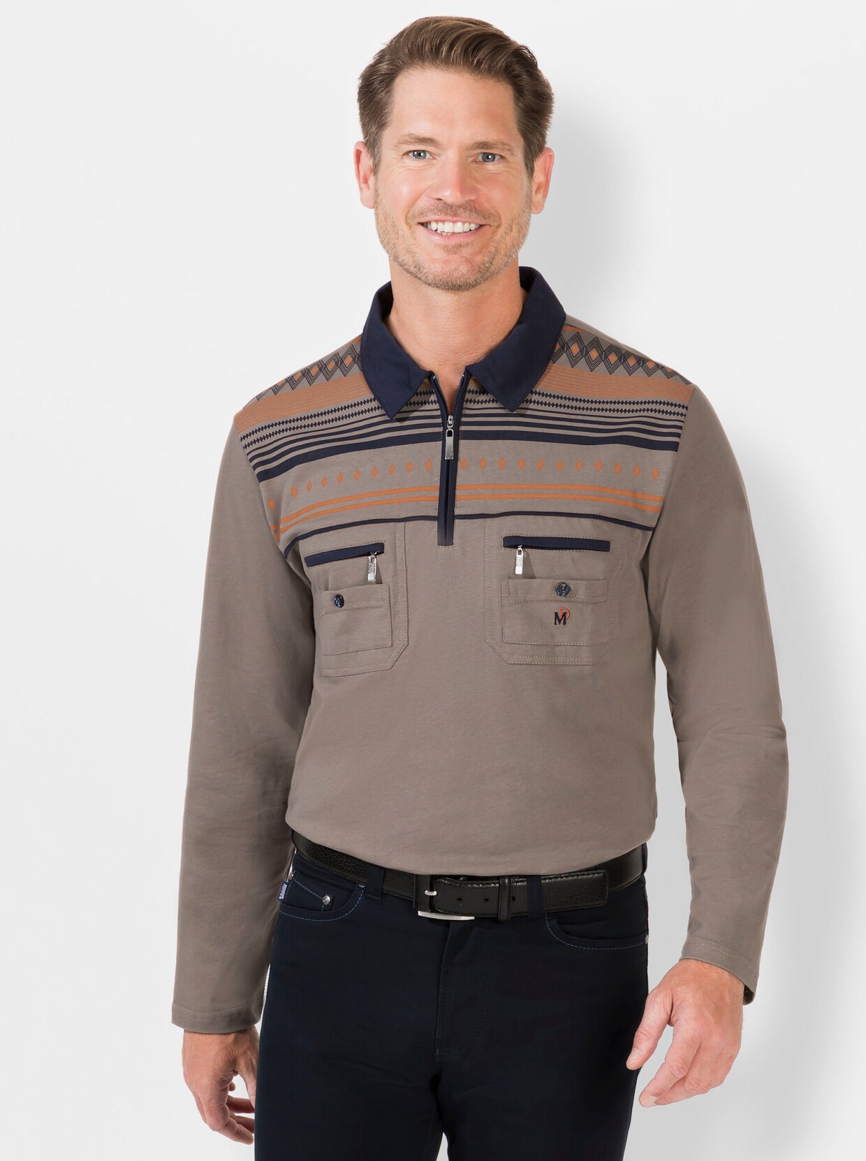 Marco Donati Langarm-Poloshirt - taupe