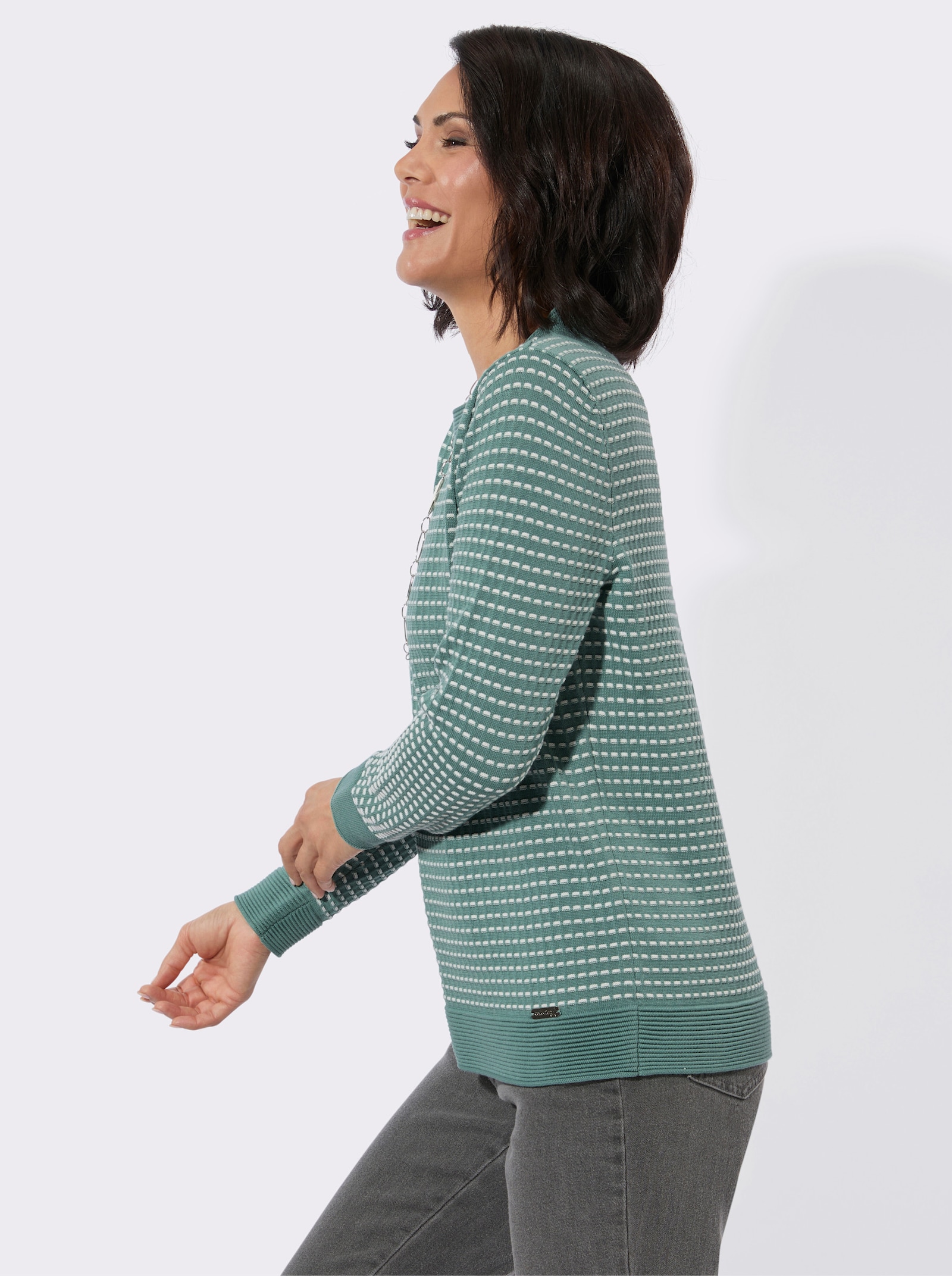 Rundhalspullover in pflegeleichter Qualität - jade-ecru-gemustert