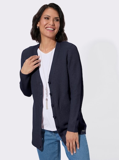 Longstrickjacke mit feiner Rippstruktur - marine
