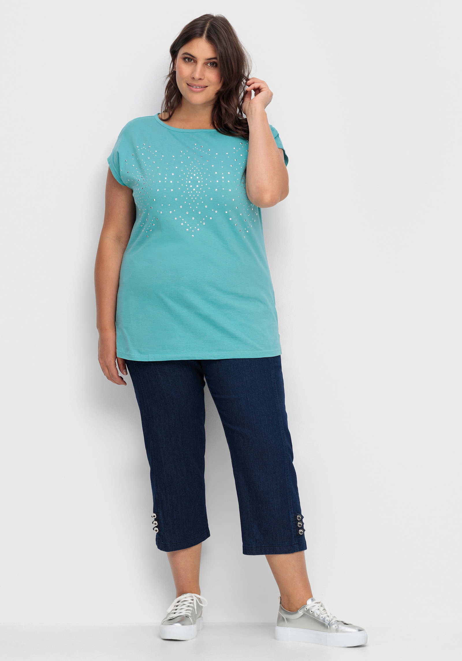 7/8-Jeans mit Zierriegel am Abschluss - blue-stone-washed