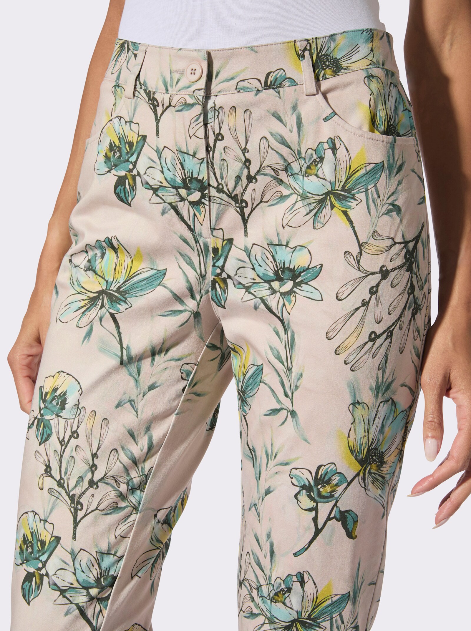 Druckhose im 5 Pocket-Style - elfenbein-mint-bedruckt