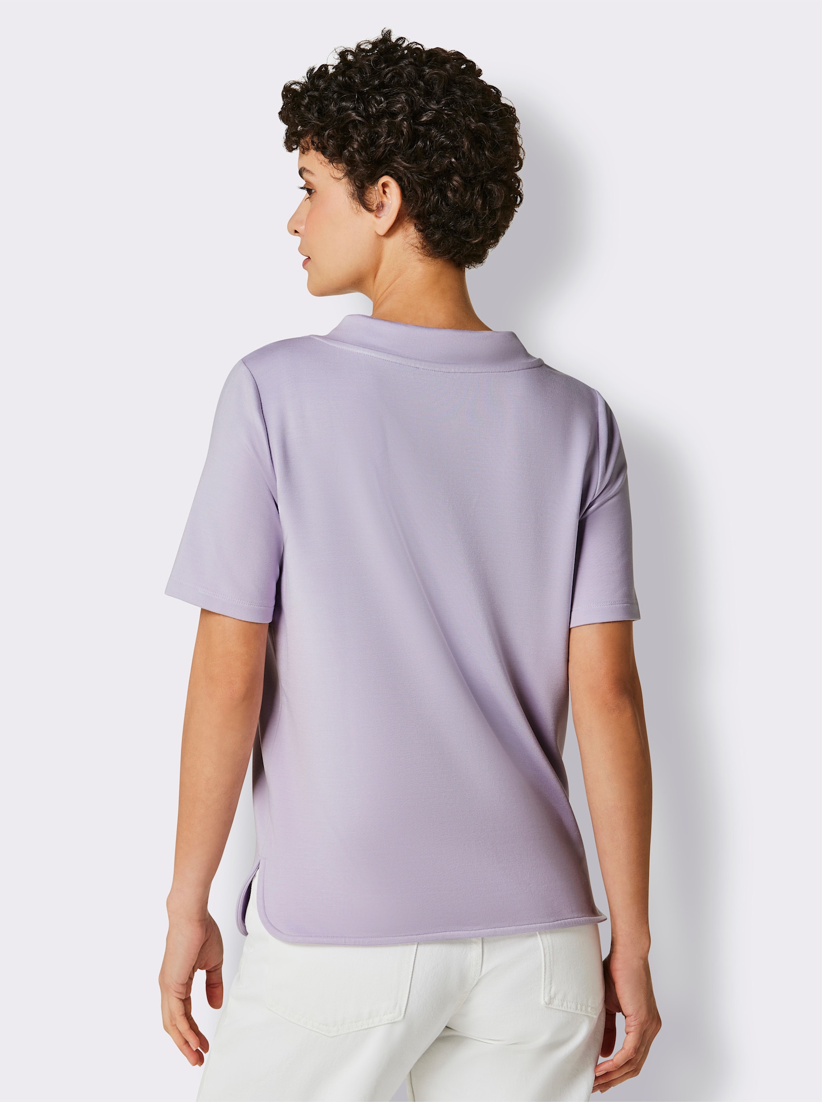 CREATION L PREMIUM Sweatshirt mit Folienprint und Glitzersteinchen - flieder