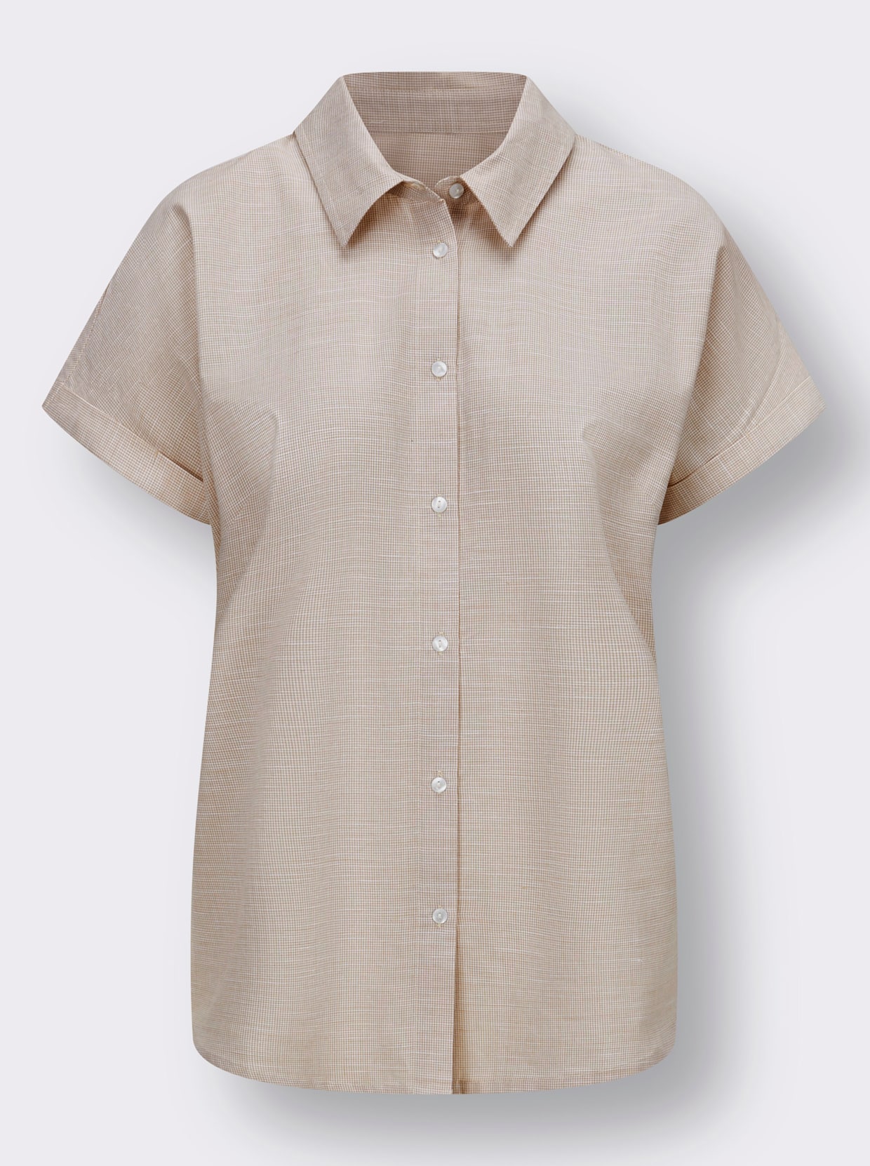 Kurzarm-Bluse - beige-ecru-gemustert