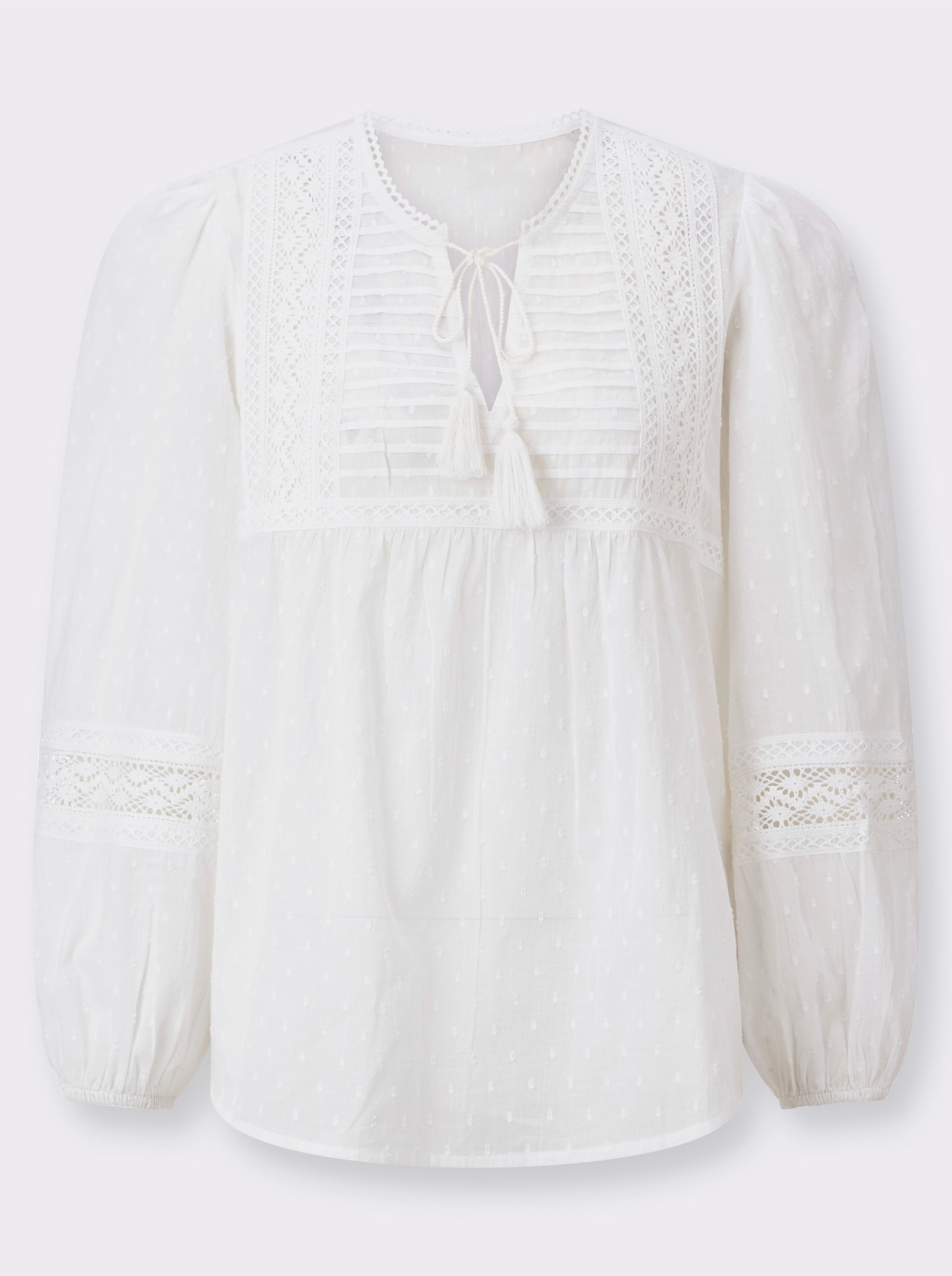 Langarm-Bluse in Tunikaform - weiß