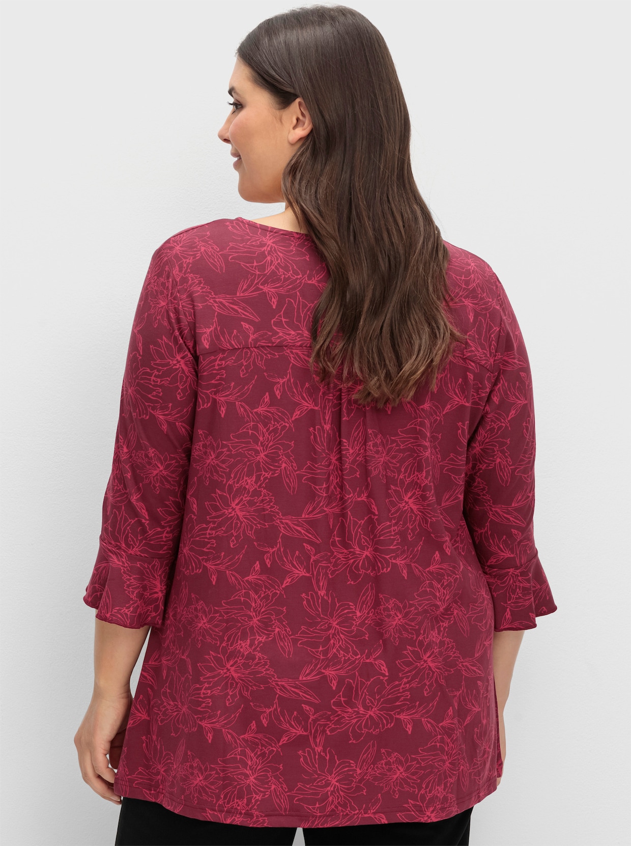 sheego 3/4-Arm-Shirt - weinrot-gemustert