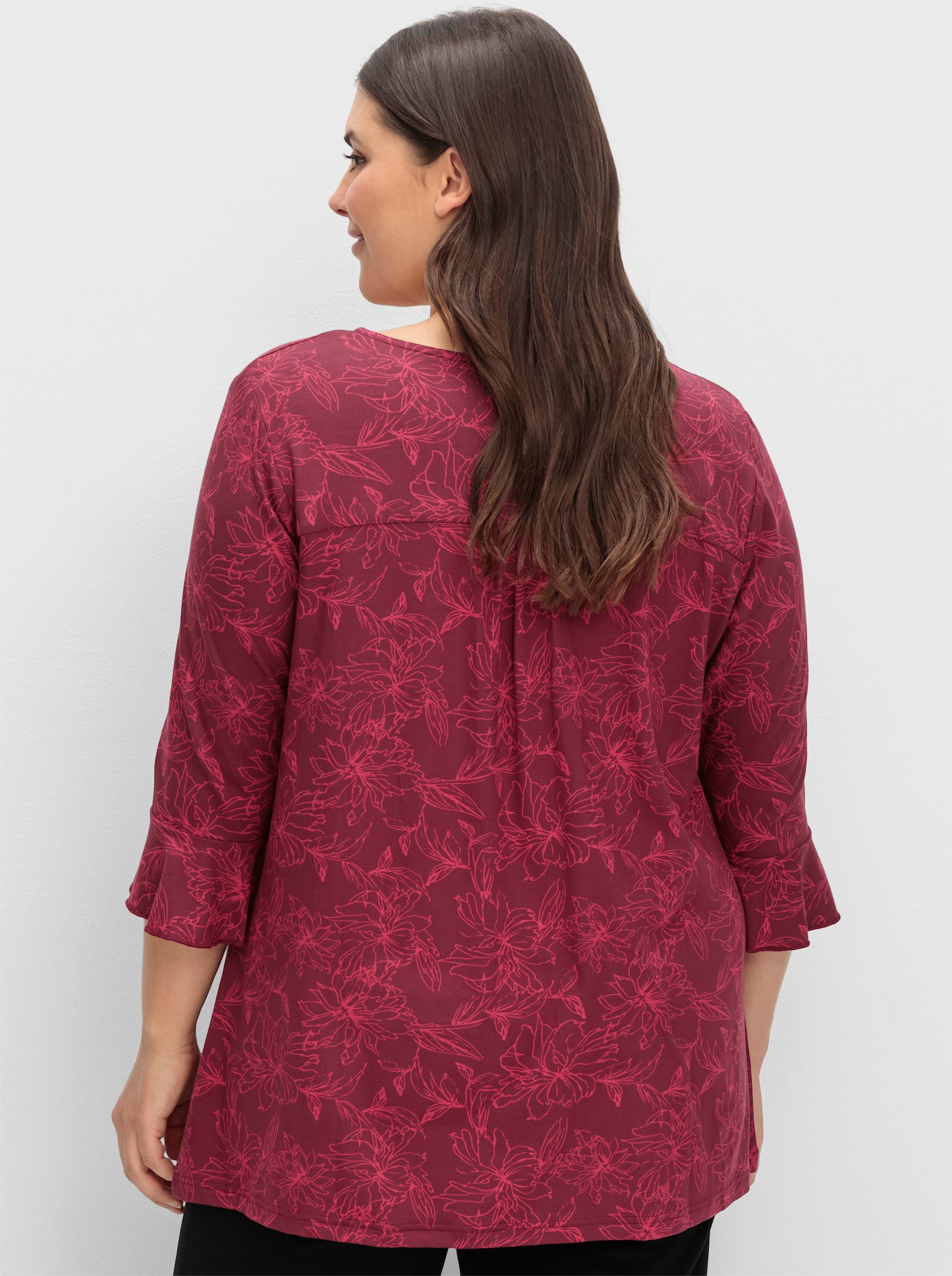 sheego 3/4-Arm-Shirt in A-Linie - weinrot-gemustert