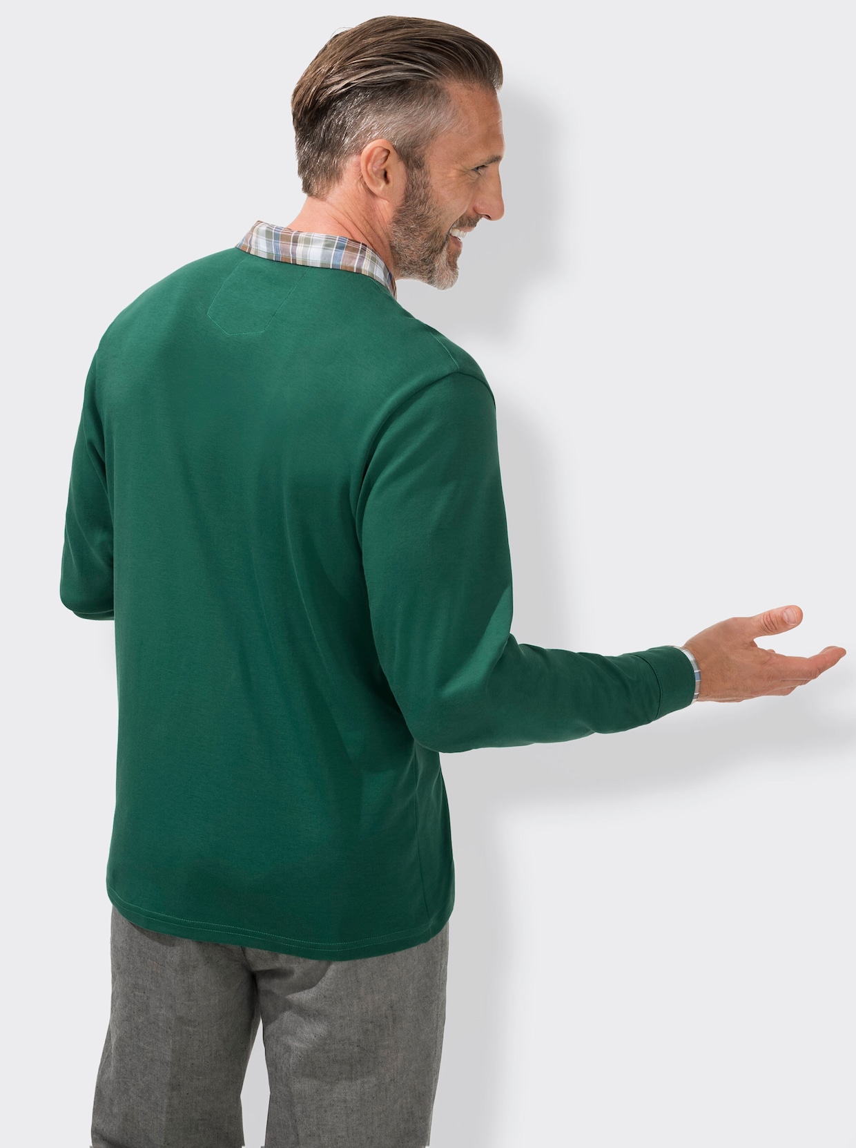 Langarm-Poloshirt - moosgrün