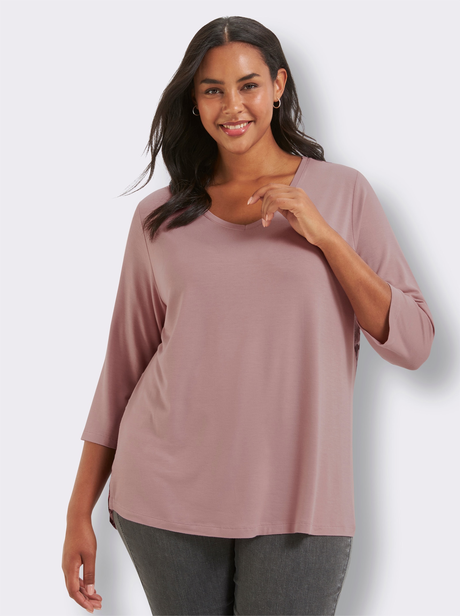 sheego by Joe Browns 3/4-Arm-Shirt im Material-Mix - rosenholz-burgund-gemustert