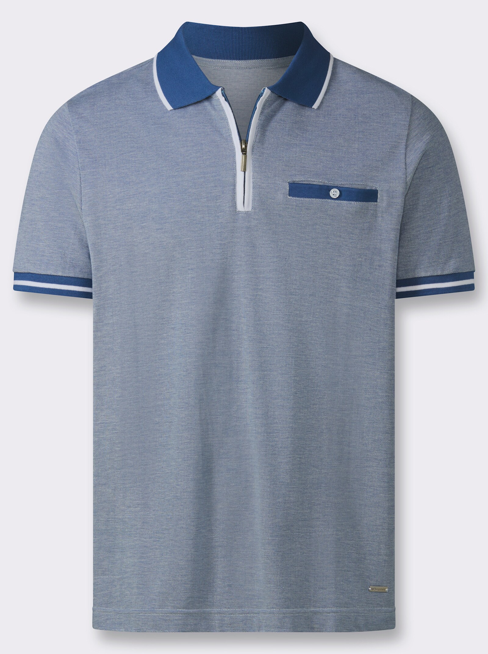 Marco Donati Kurzarmshirt mit Reißverschluss - jeansblau-gemustert