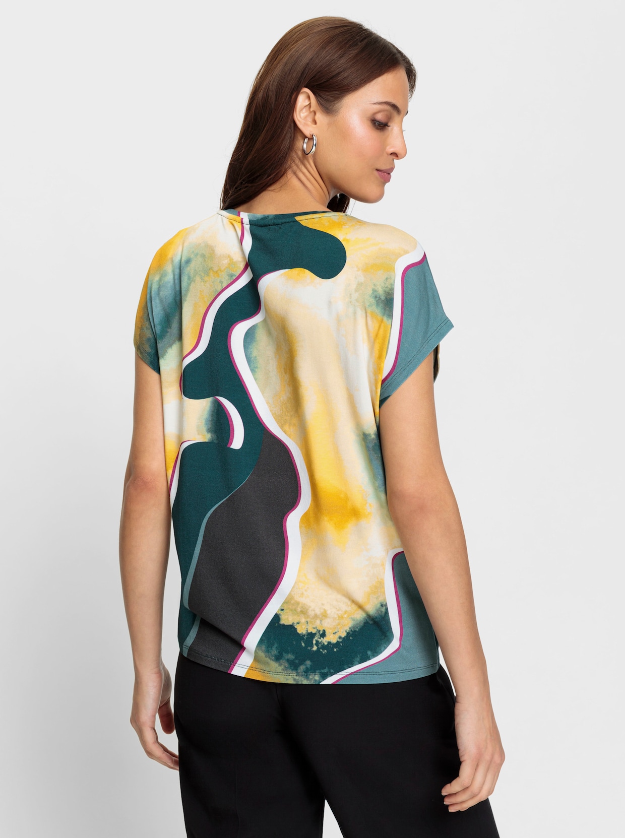 Shirt - jade/geel bedrukt