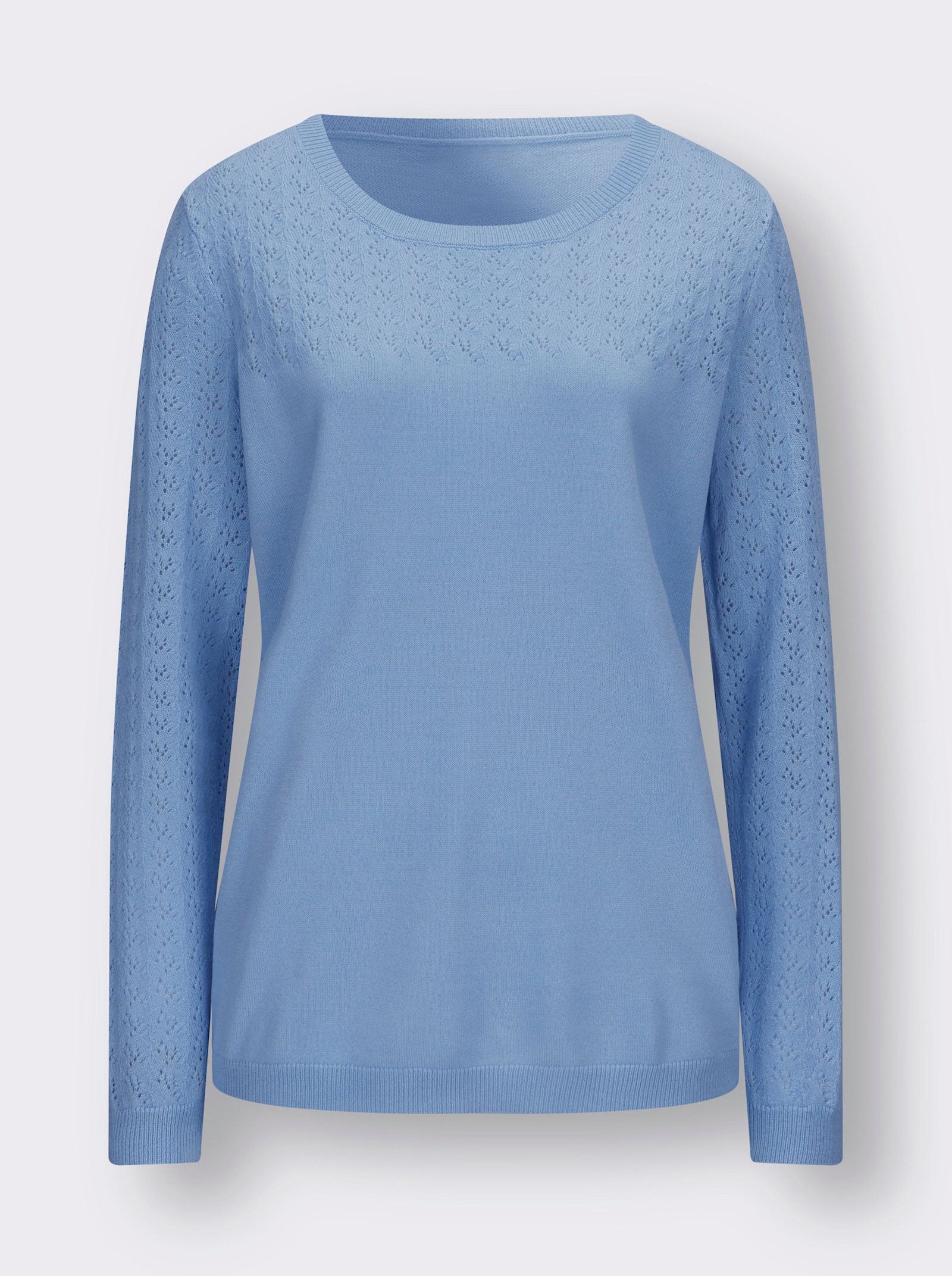 Ajourpullover mit gerippten Abschlüssen - himmelblau