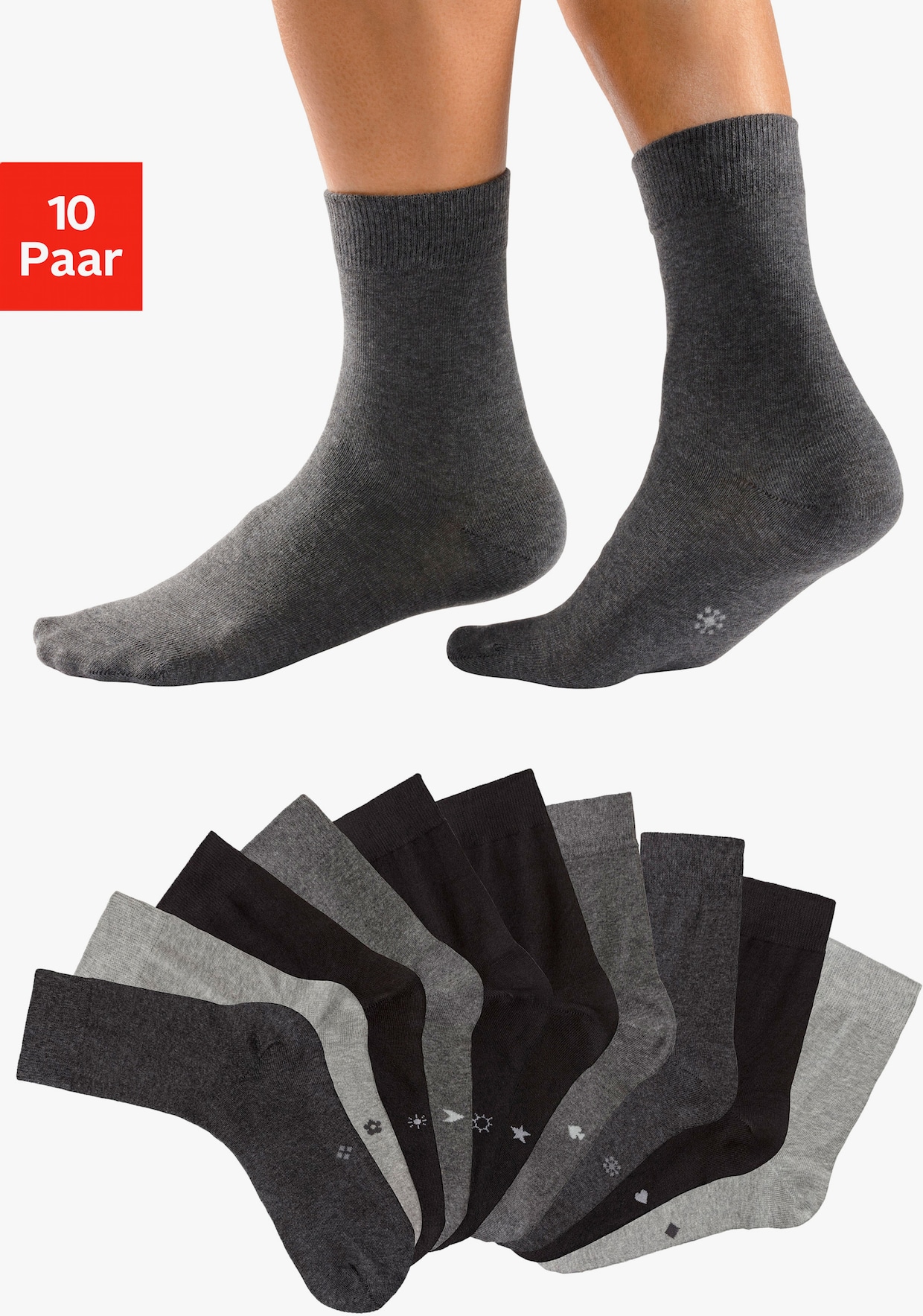 H.I.S chaussettes basiques - 4x noir, 2x anthracite chiné, 2x gris chiné, 2x gris clair chiné