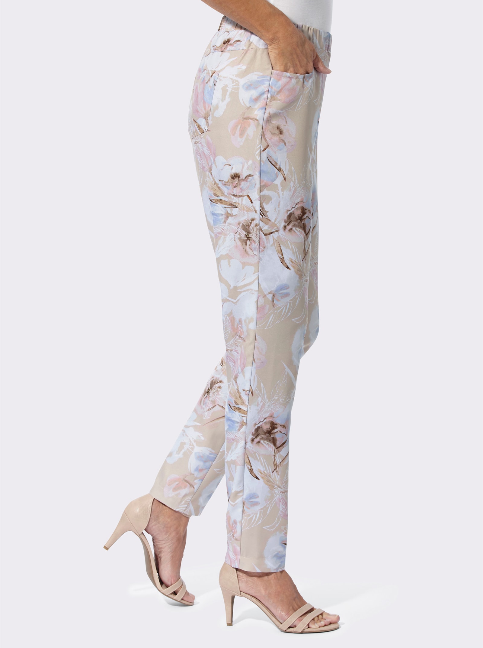 Hose mit Blütenprint - sand-ecru-bedruckt