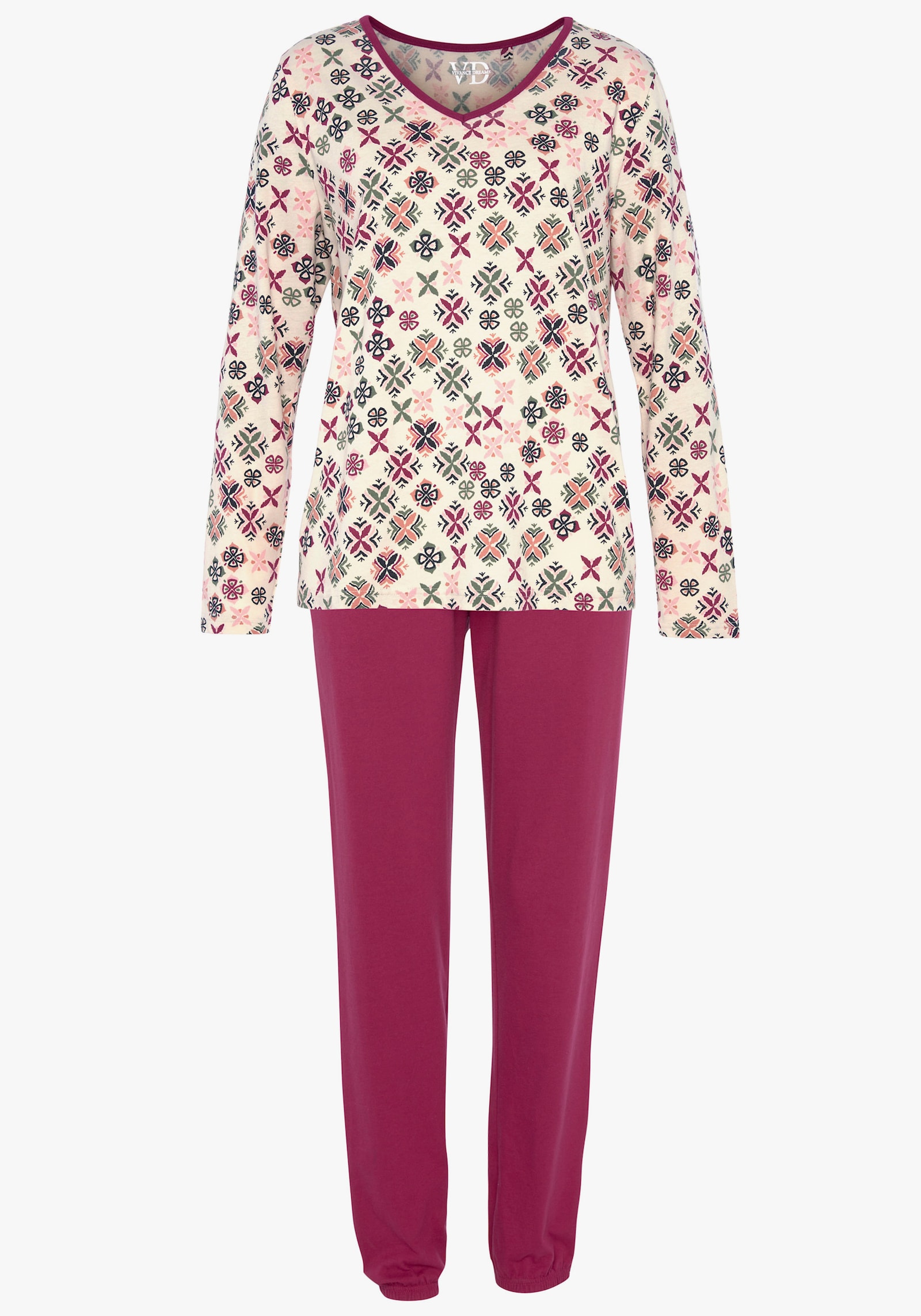 Vivance Dreams Pyjama - bordeaux gedessineerd