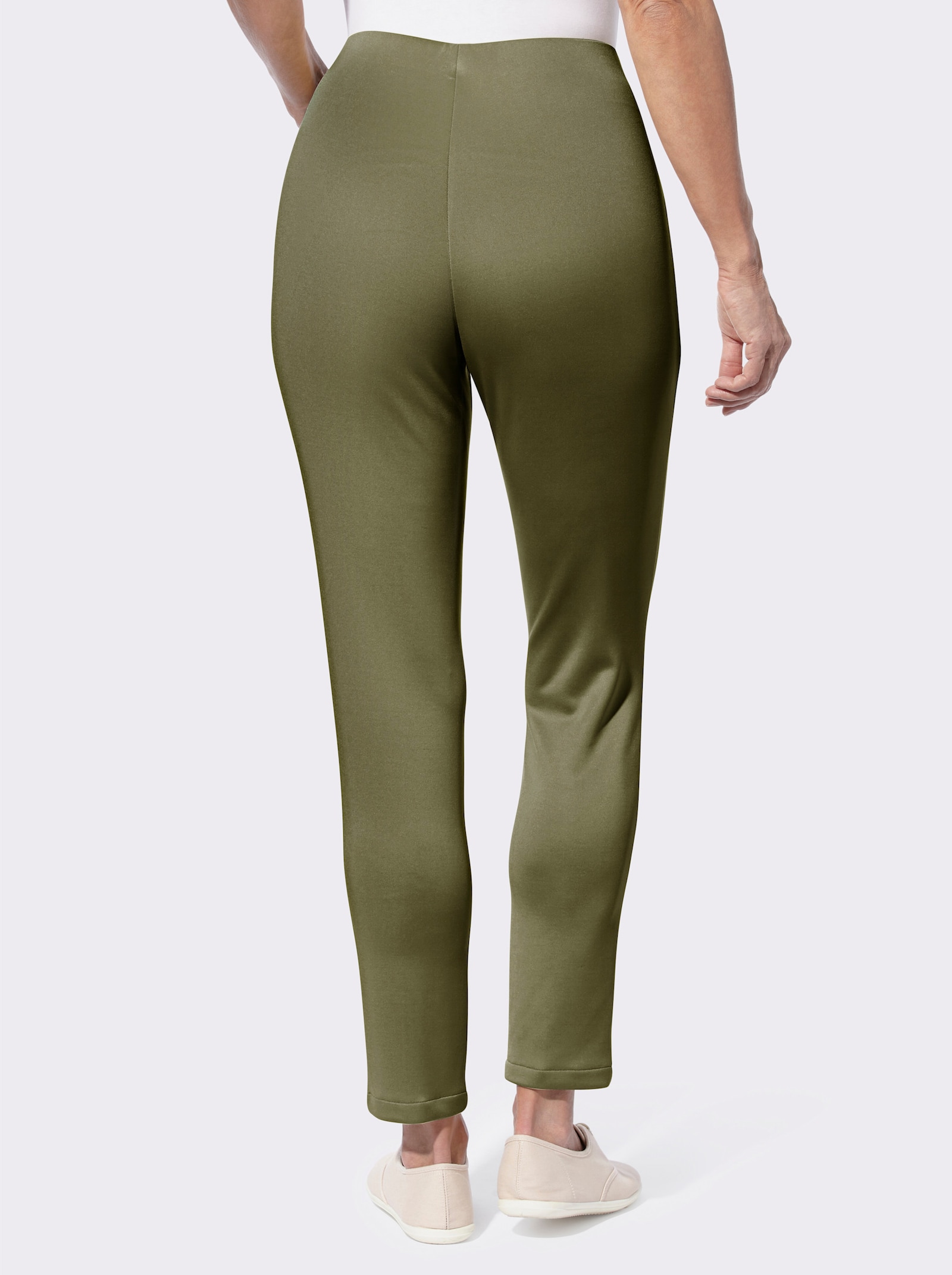 Jerseybroek met sierbiezen - olijf