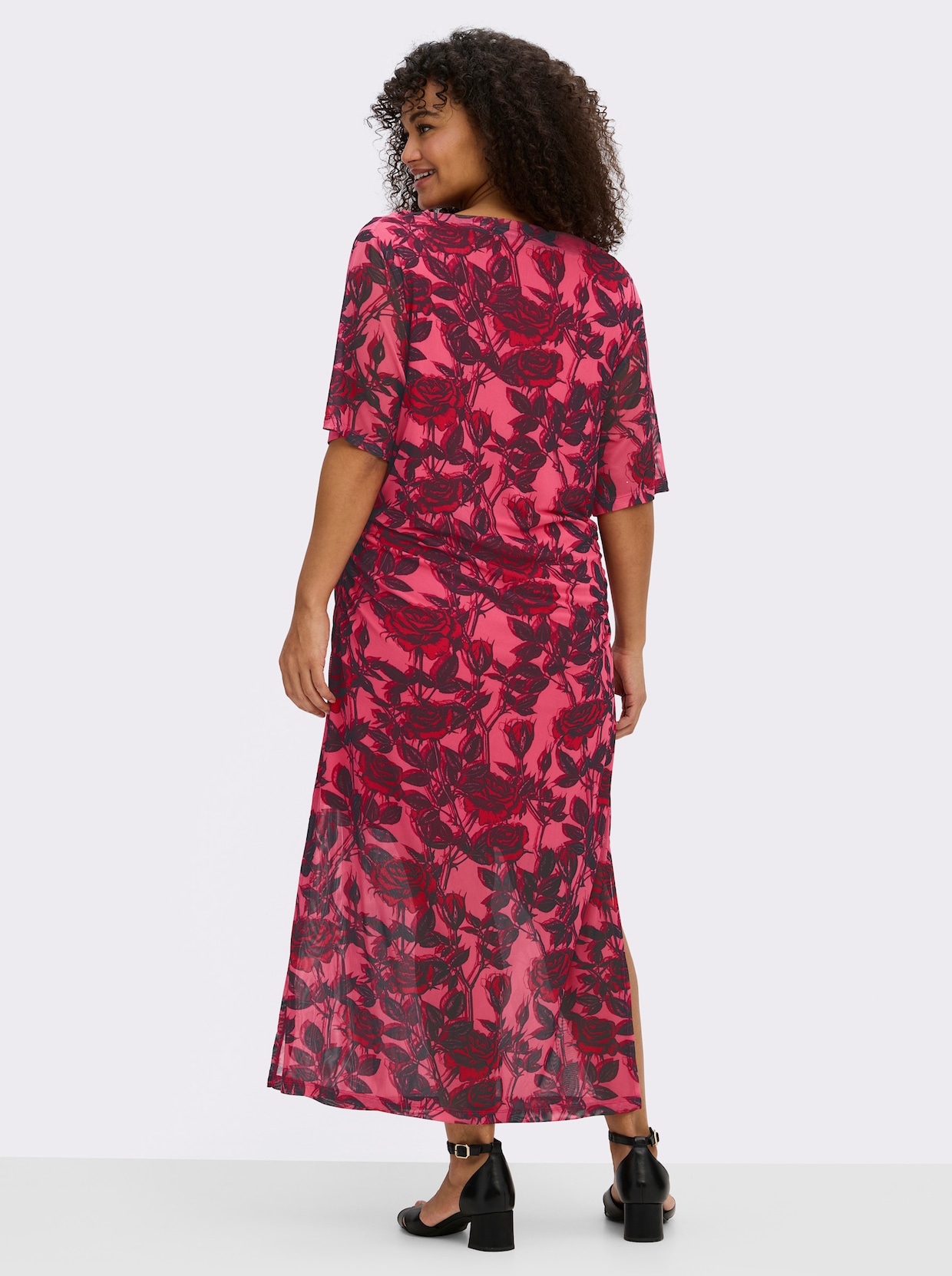 sheego by Joe Browns Maxikleid im Materialmix, mit Rosendruck - rosenquarz-burgund-gemustert