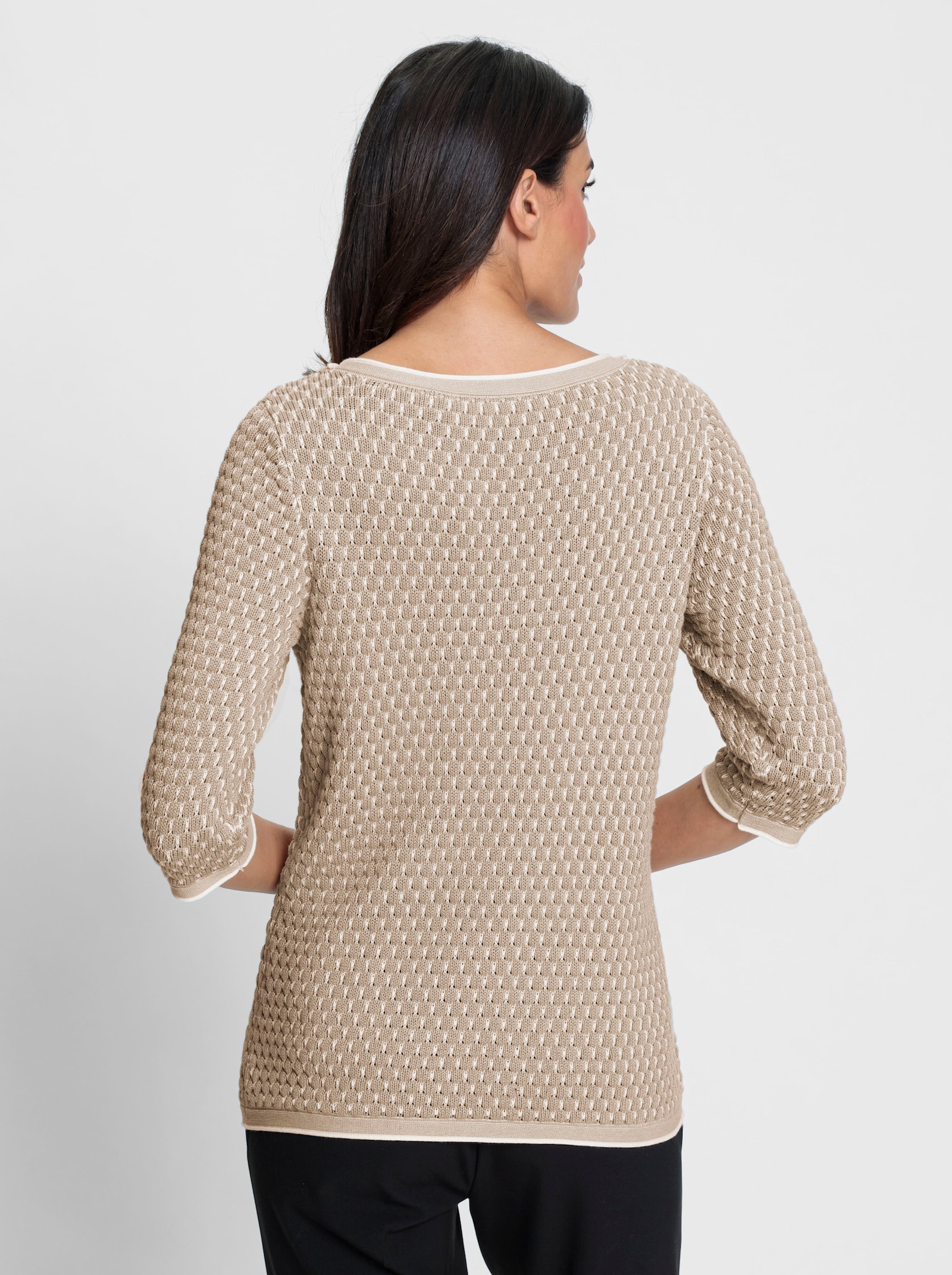 Pull à manches 3/4 au motif structuré - beige-écru à motifs