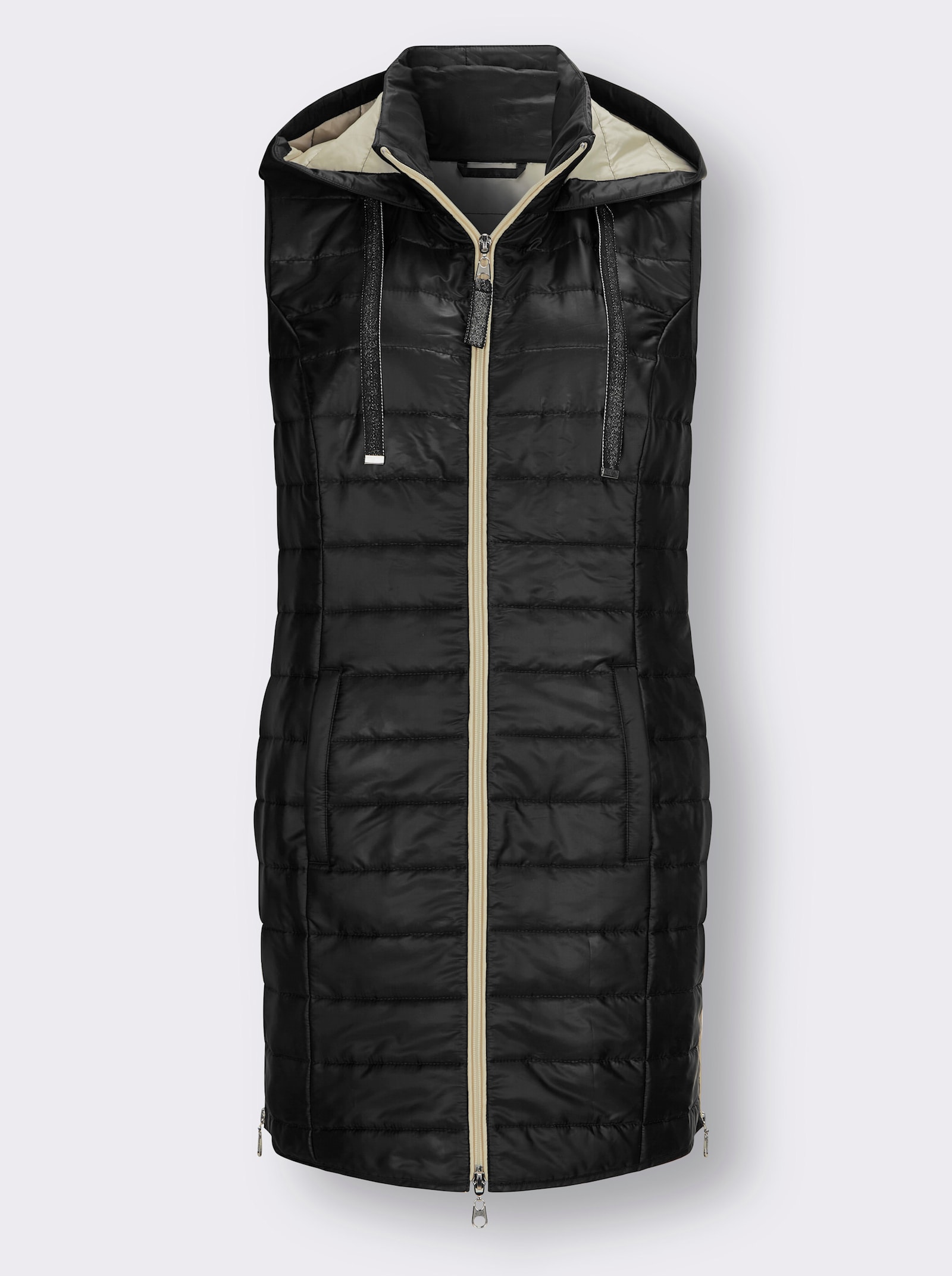 Dlouhá vesta s kontrastními akcenty - černá