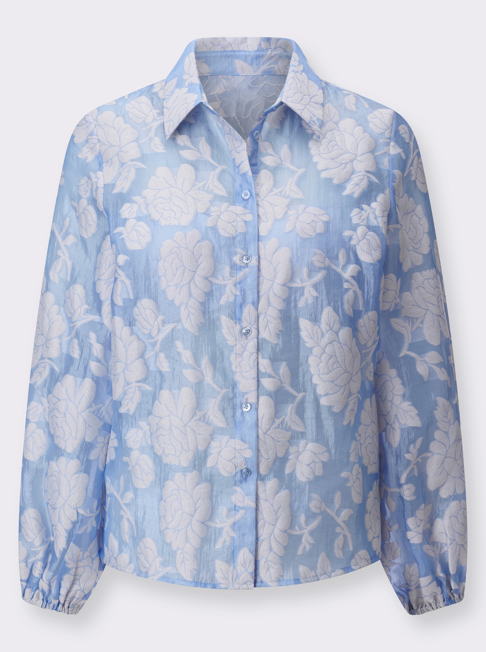 Langarm-Bluse in leicht transparentem Look - hellblau-champagner-gemustert