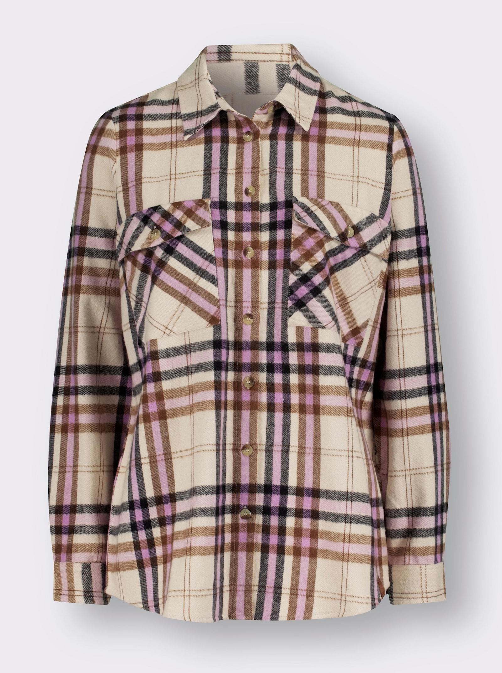 Flanellbluse mit mehrfarbigem Webkaro - orchidee-elfenbein-kariert