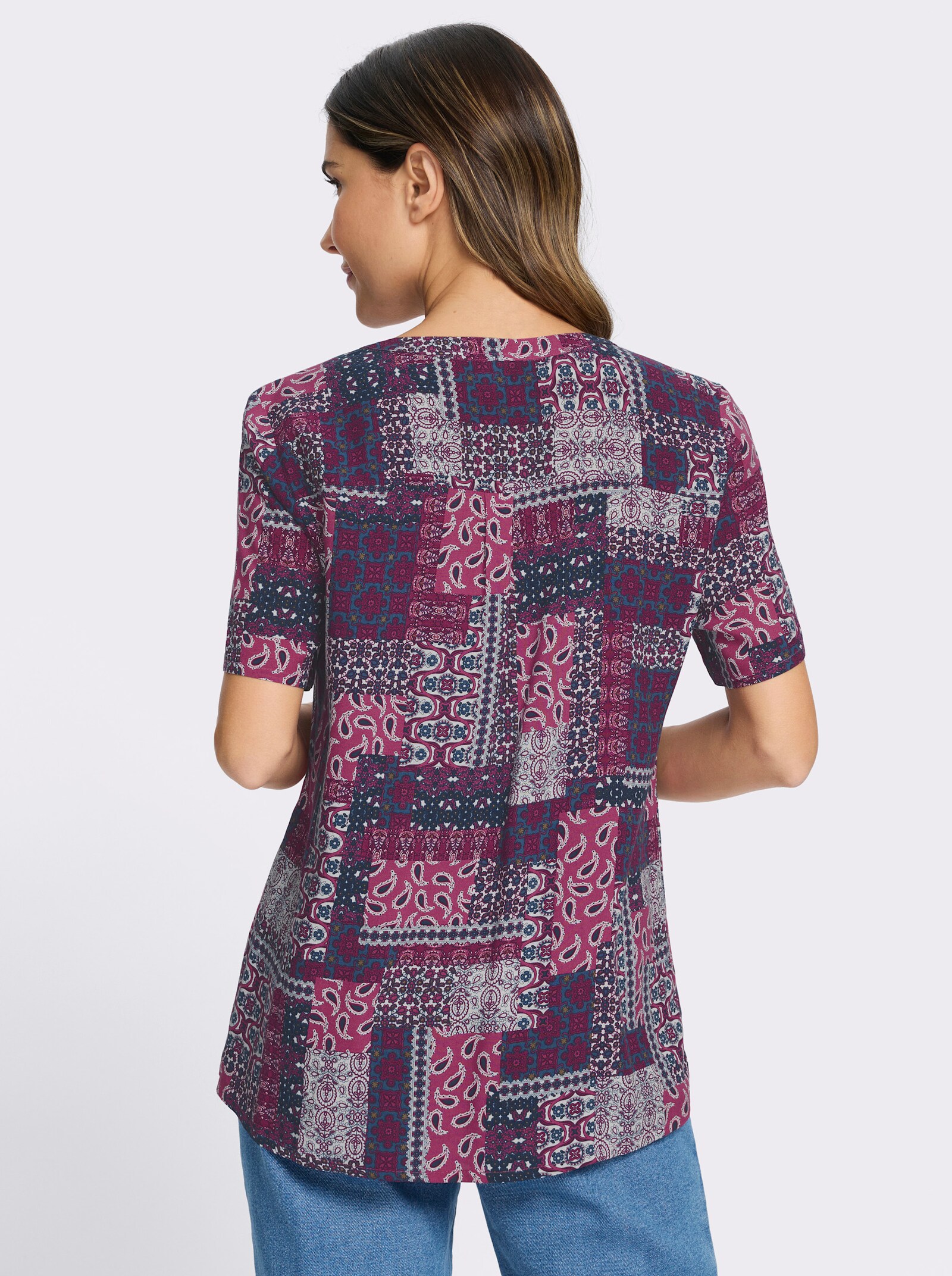 Druckbluse im Patchwork-Dessin - malve-marine-bedruckt