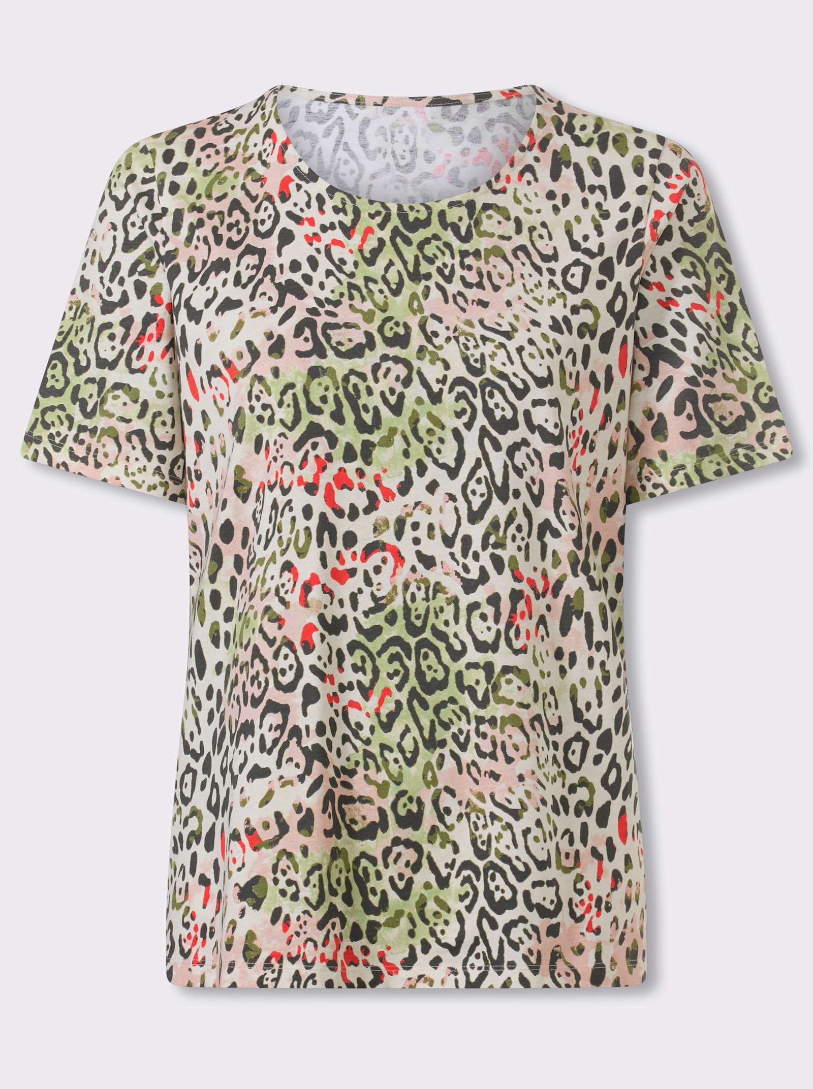 Kurzarmshirt mit Animal-Print - champagner-anthrazit-bedruckt