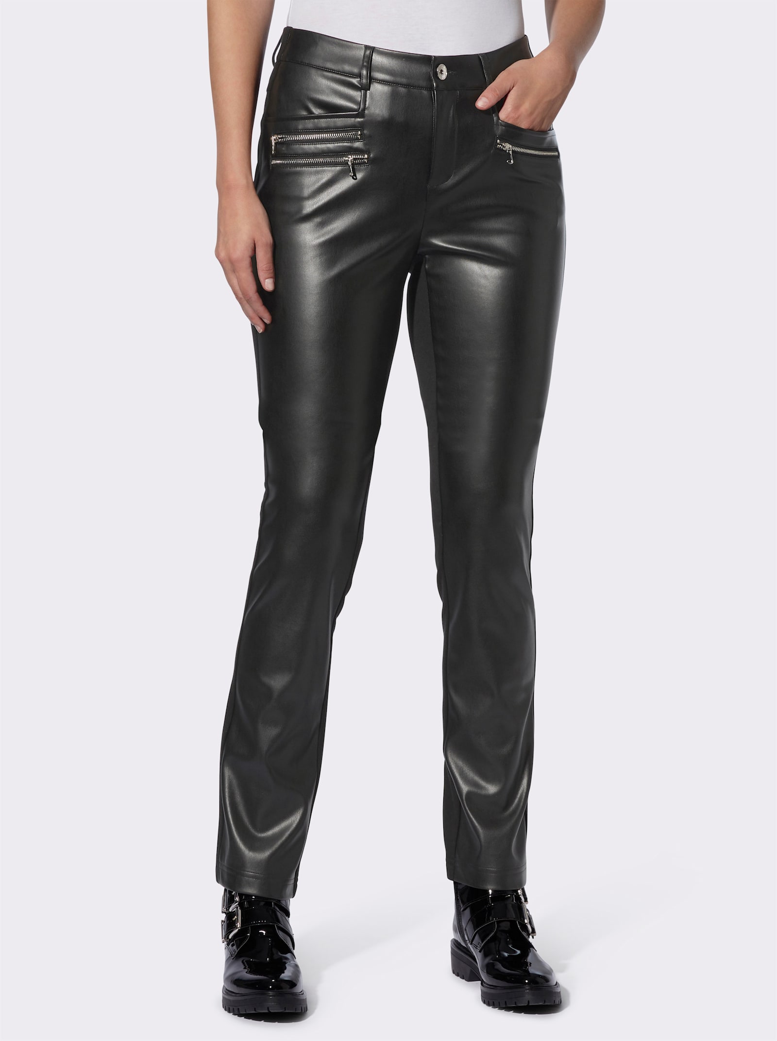 heine Lederimitathose mit Jersey-Stretch hinten - schwarz