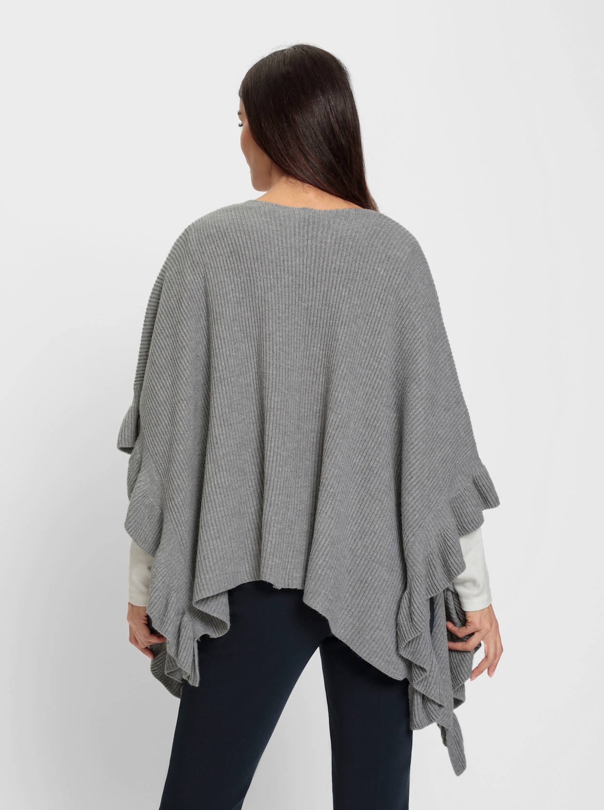 heine Strickponcho - grau-meliert