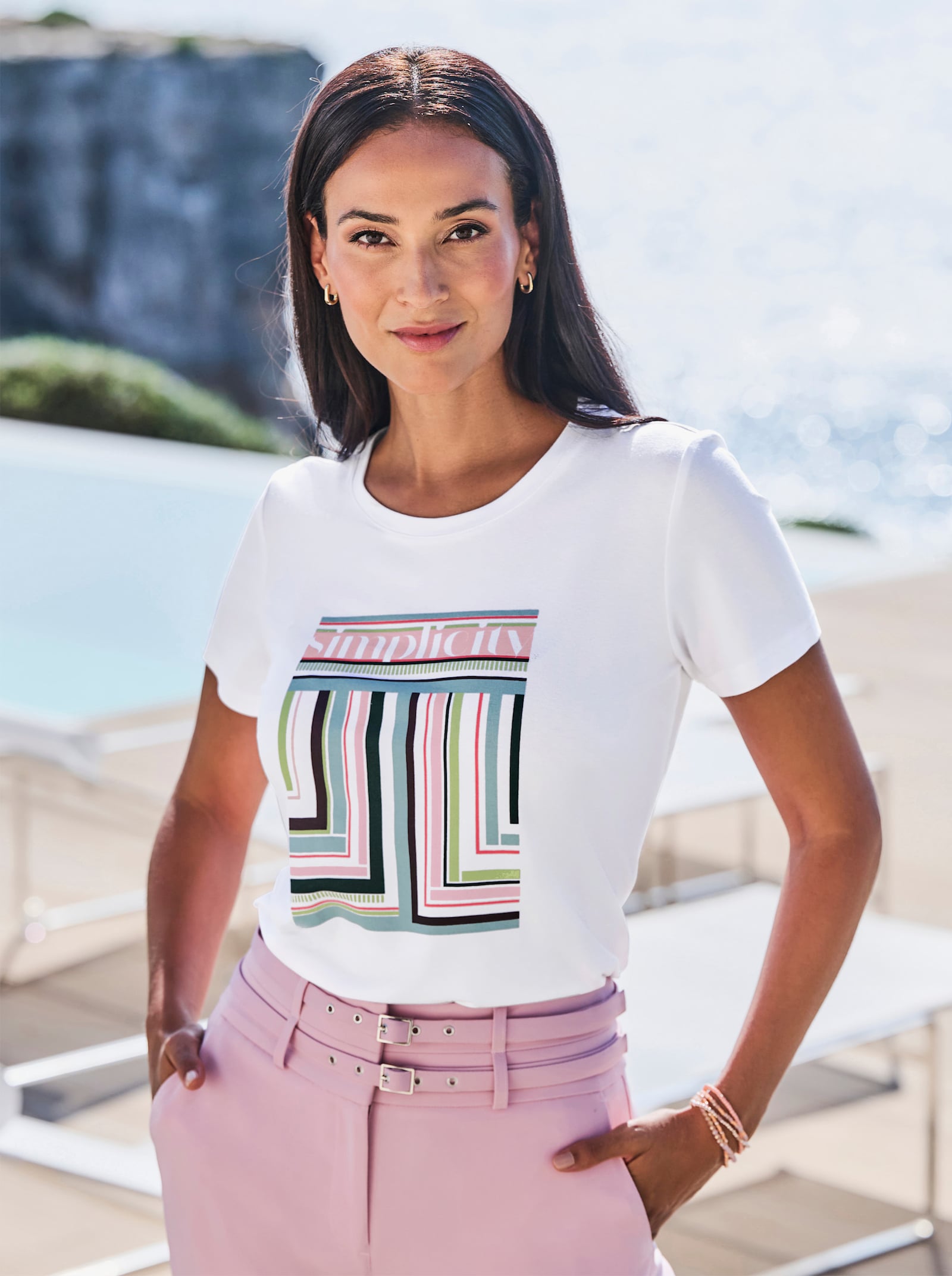 heine Kurzarmshirt mit grafischem Druck-Dessin - weiß-kalkmint