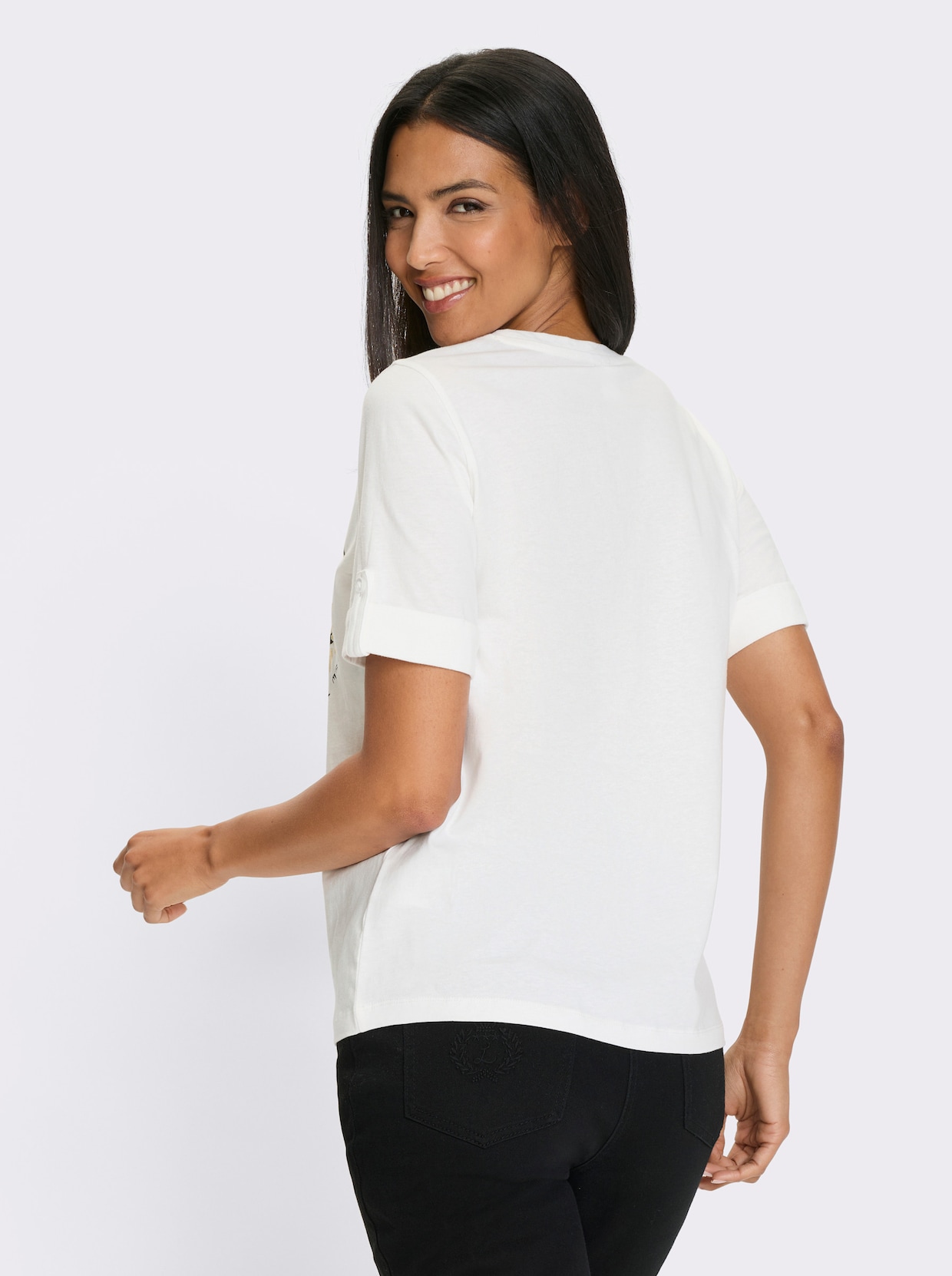 Kurzarmshirt - ecru-goldfarben