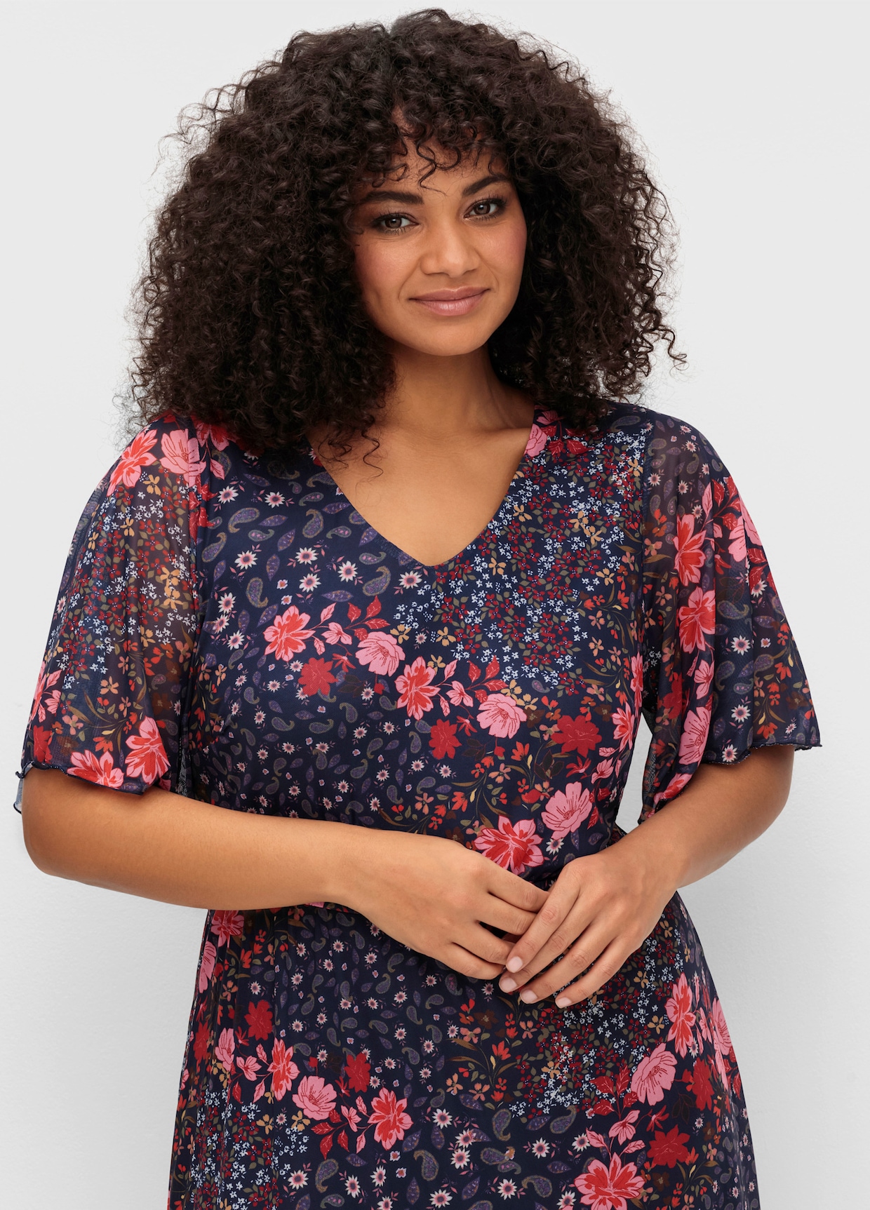 sheego by Joe Browns Mesh-Kleid - blau gemustert