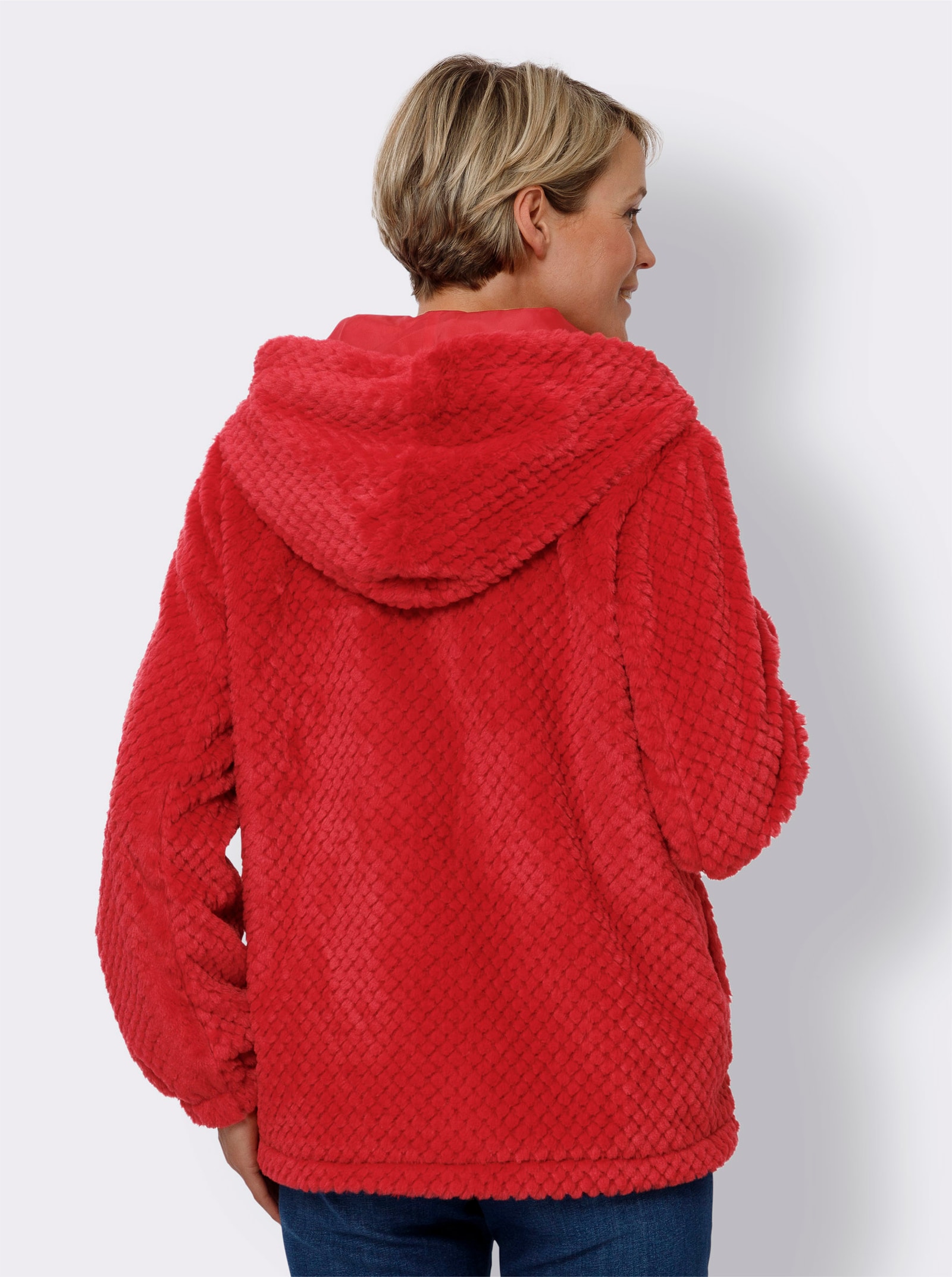 Jacke aus Plüsch mit Rauten-Muster - rot
